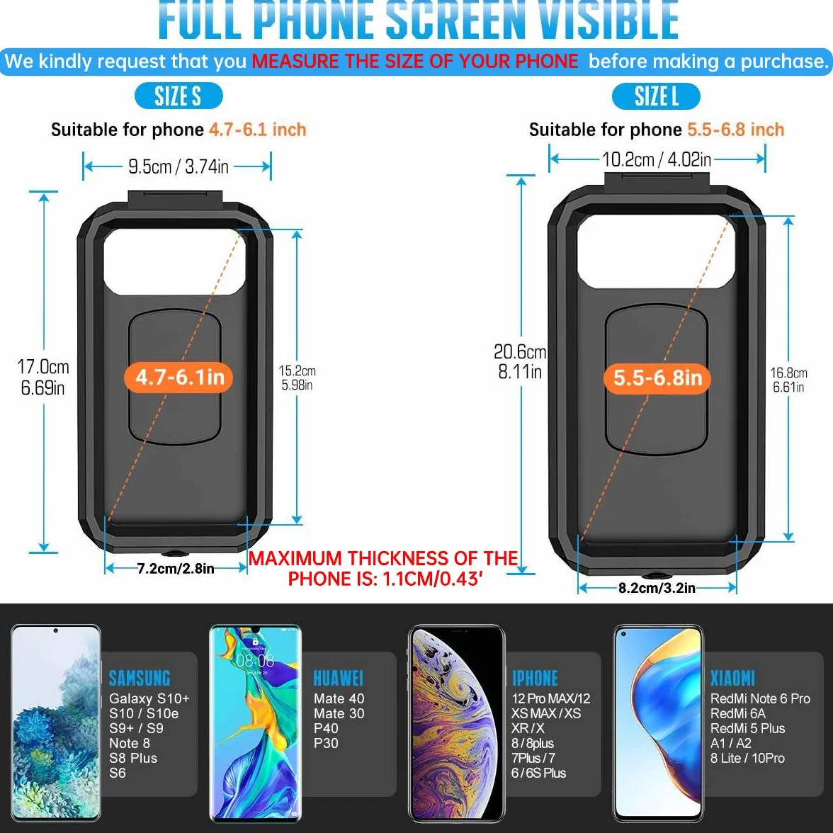 Supporto Telefono Moto Impermeabile con Rotazione 360° Anti Vibrazione per Smartphone 5.5-6.8"