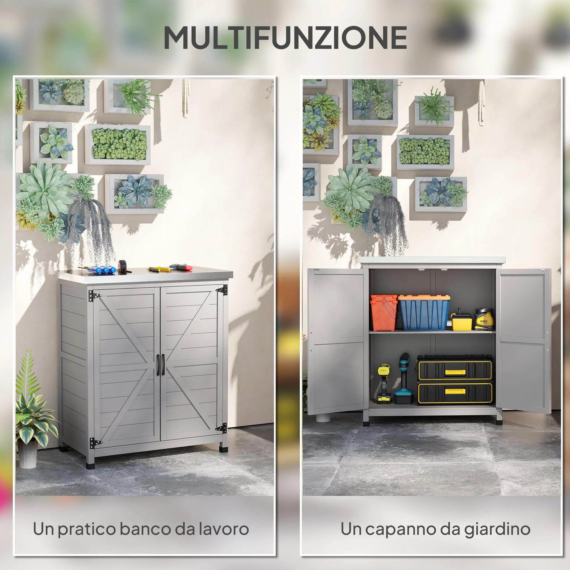 Outsunny Armadio da Esterno Acciaio Zincato 79x43x92 cm Grigio