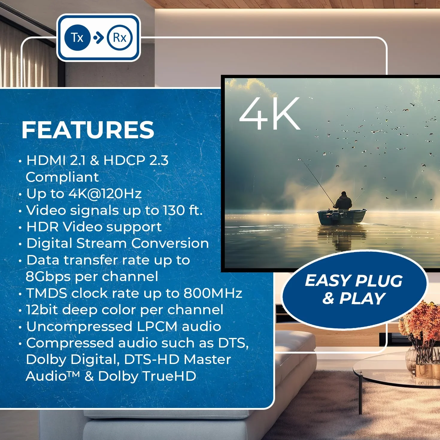 OREI Extender Balun UltraHD 4K 120Hz HDMI Over Ethernet CAT6/7 HDR IR Bidirezionale 130m