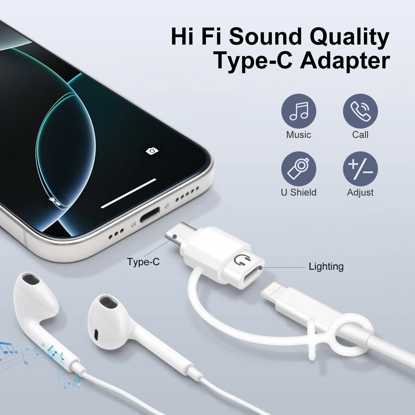 Adattatore Audio da USB C a Lightning, Convertitore HiFi per Cuffie, compatibile con iPhone/iPad Pro/Air/MacBook