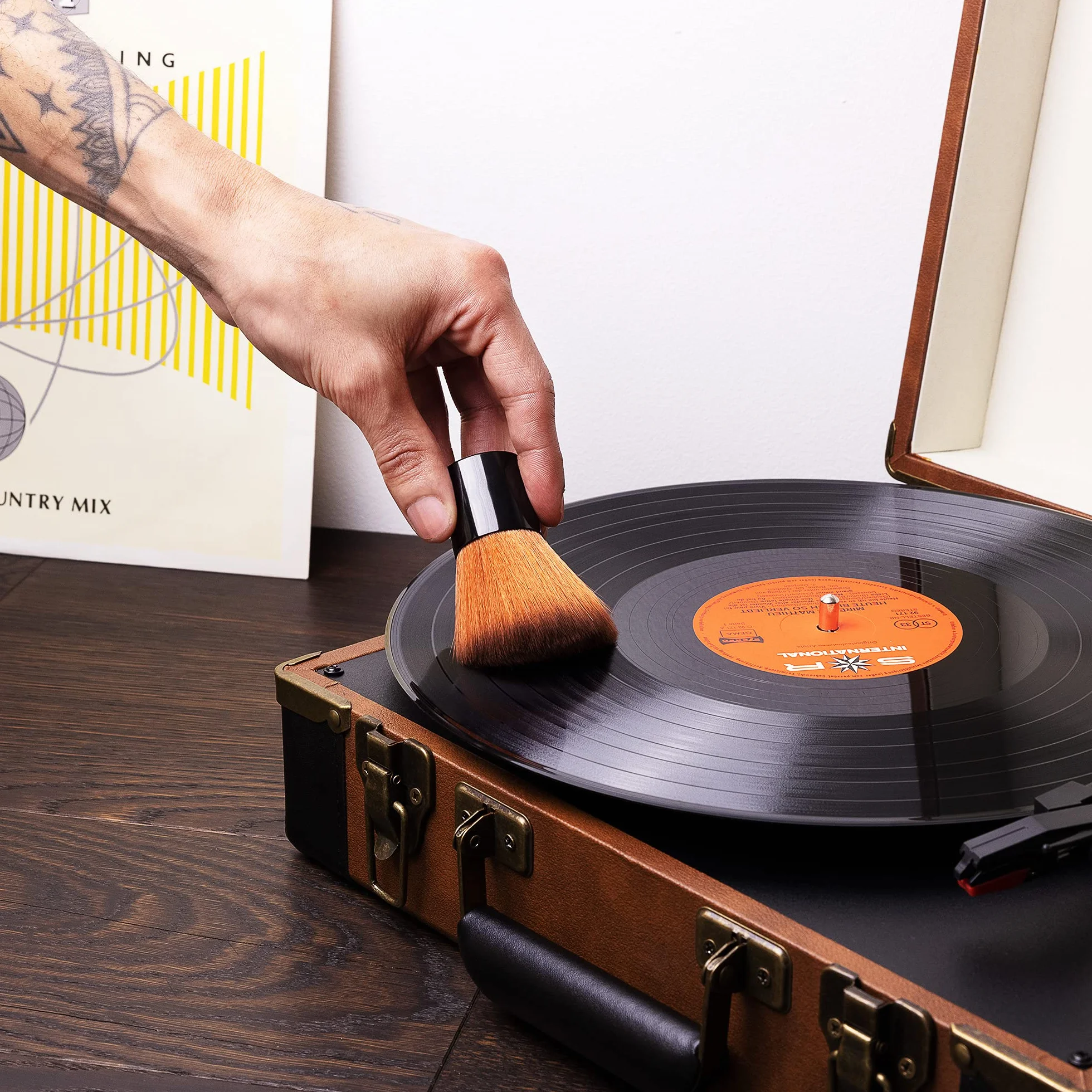 kwmobile Pennello Giradischi Pulisci Vinile Antipolvere Setole Nylon Brush Pulizia Disco LP EP Accessori