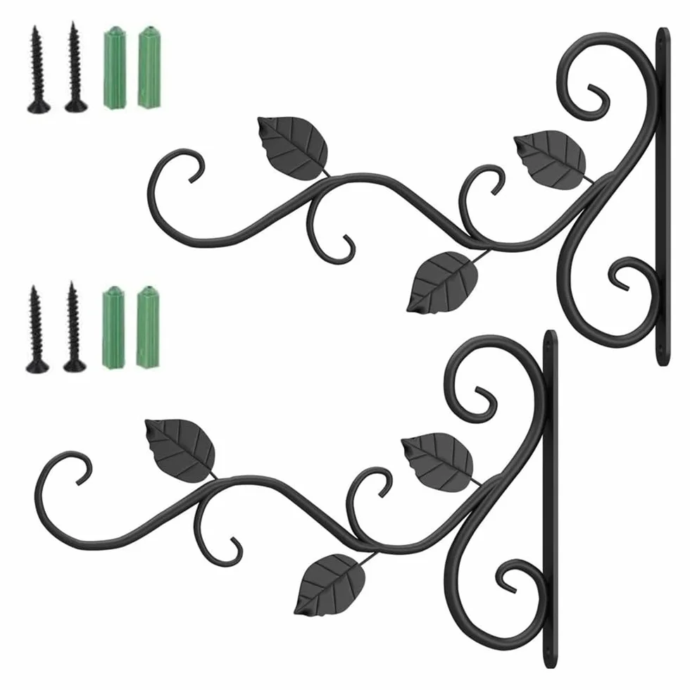 Ganci per Piante da Interno/Esterno in Ferro, Gancio da Parete per Appendere Cesti, Mangiatoie per Uccelli (Nero)
