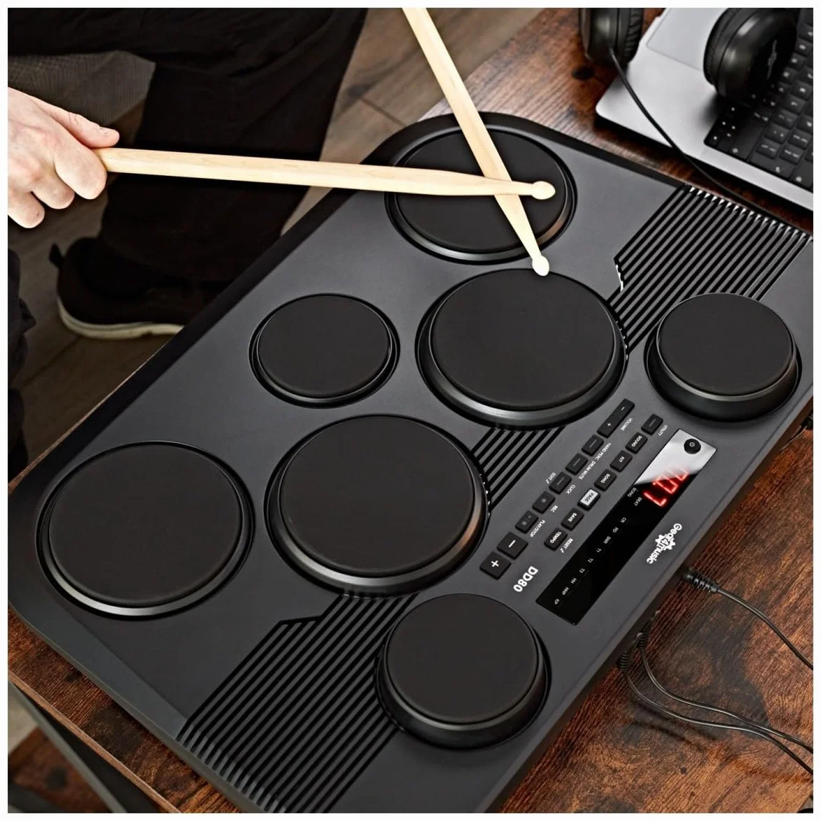 DD80 Batteria Elettronica 7 Pads 2 Pedali Bacchette per Adulti e Bambini