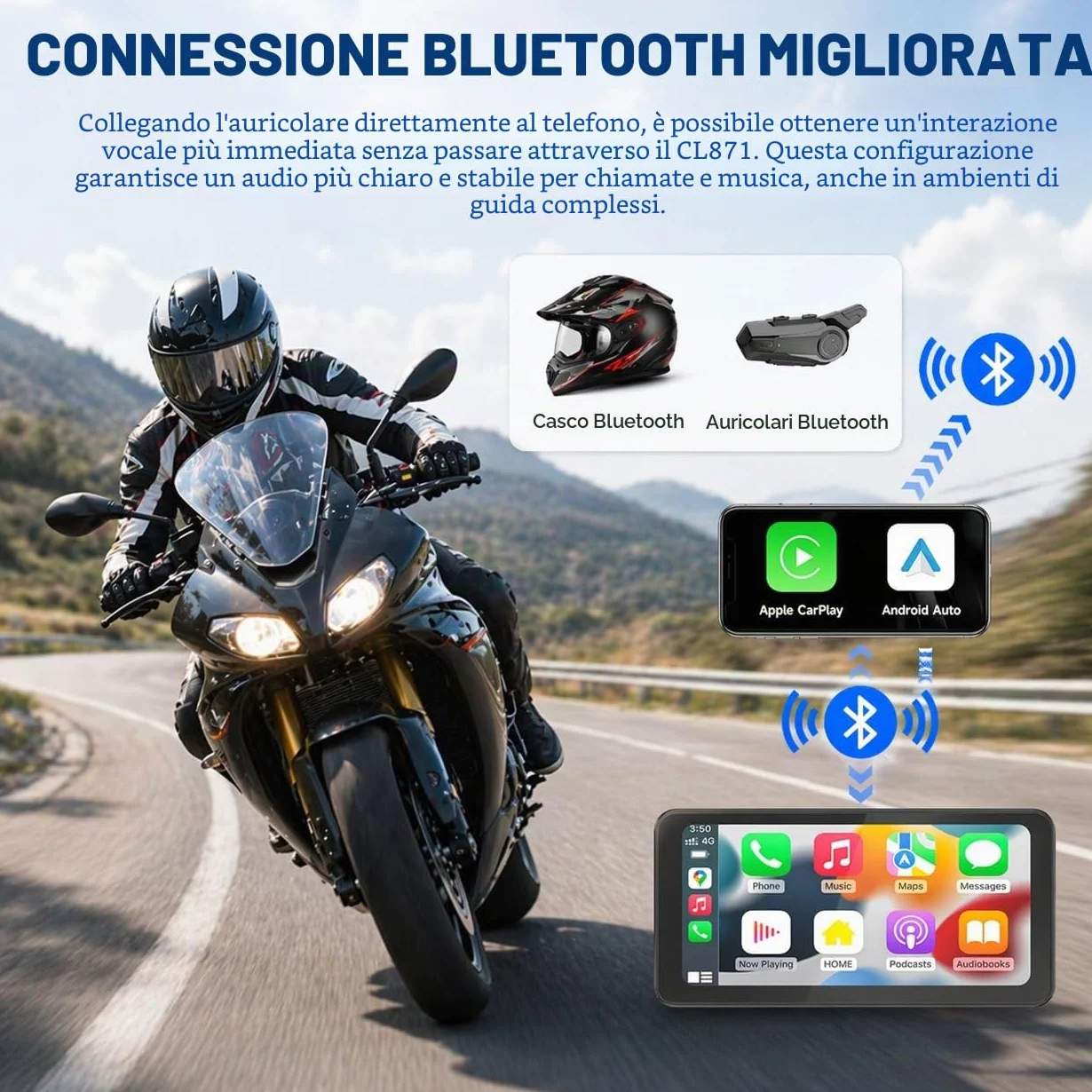 Spedal CL871 6.2 pollici Moto CarPlay Android Auto Screen Impermeabile Navigazione GPS Bluetooth