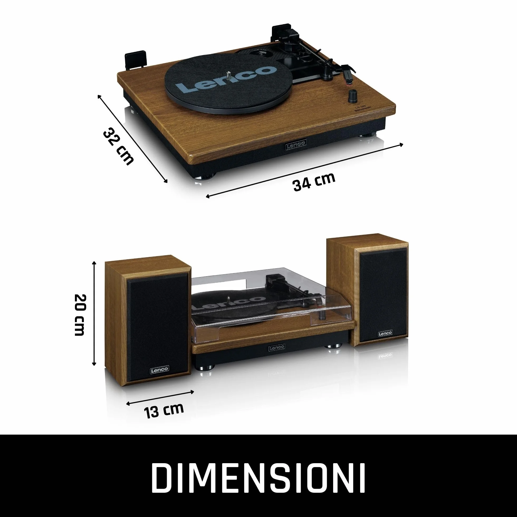 Lenco LS-100 Giradischi Hi-Fi Bluetooth 5.0 20 watt RMS Altoparlanti esterni