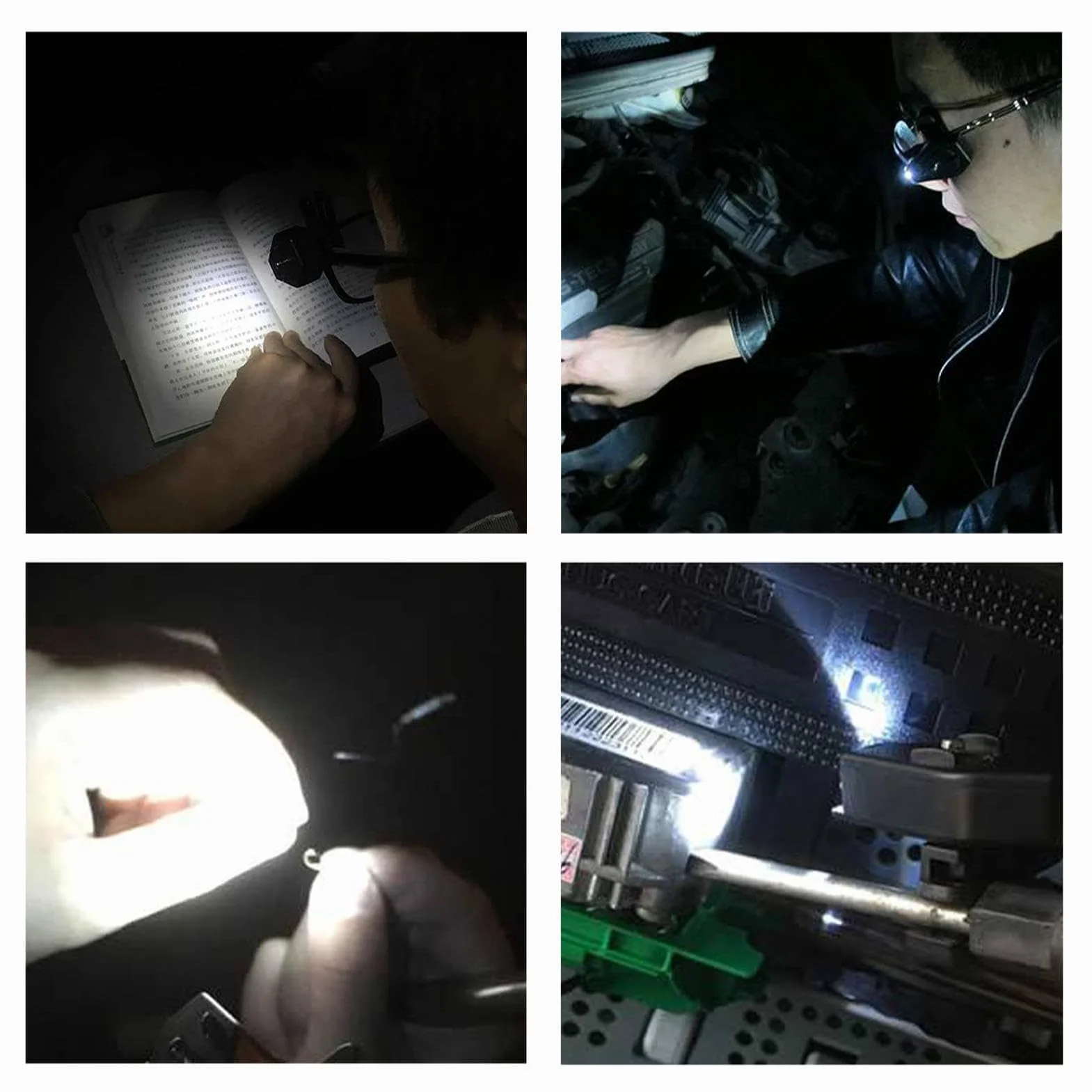 Lampada a clip per occhiali LED regolabile luce da lettura torcia elettrica campeggio corsa
