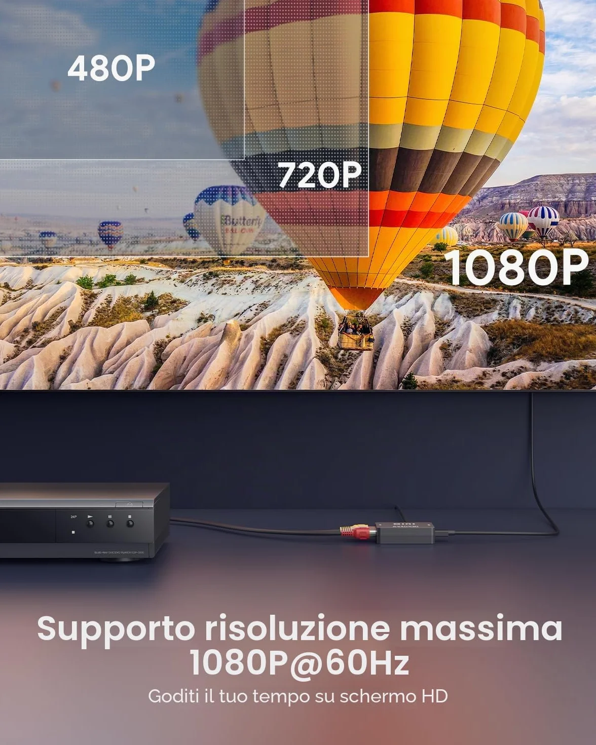 Convertitore Mini AV RCA CVBS a HDMI Video Audio Adattatore 720 1080P per Fotocamera Xbox 360 PS2 WII