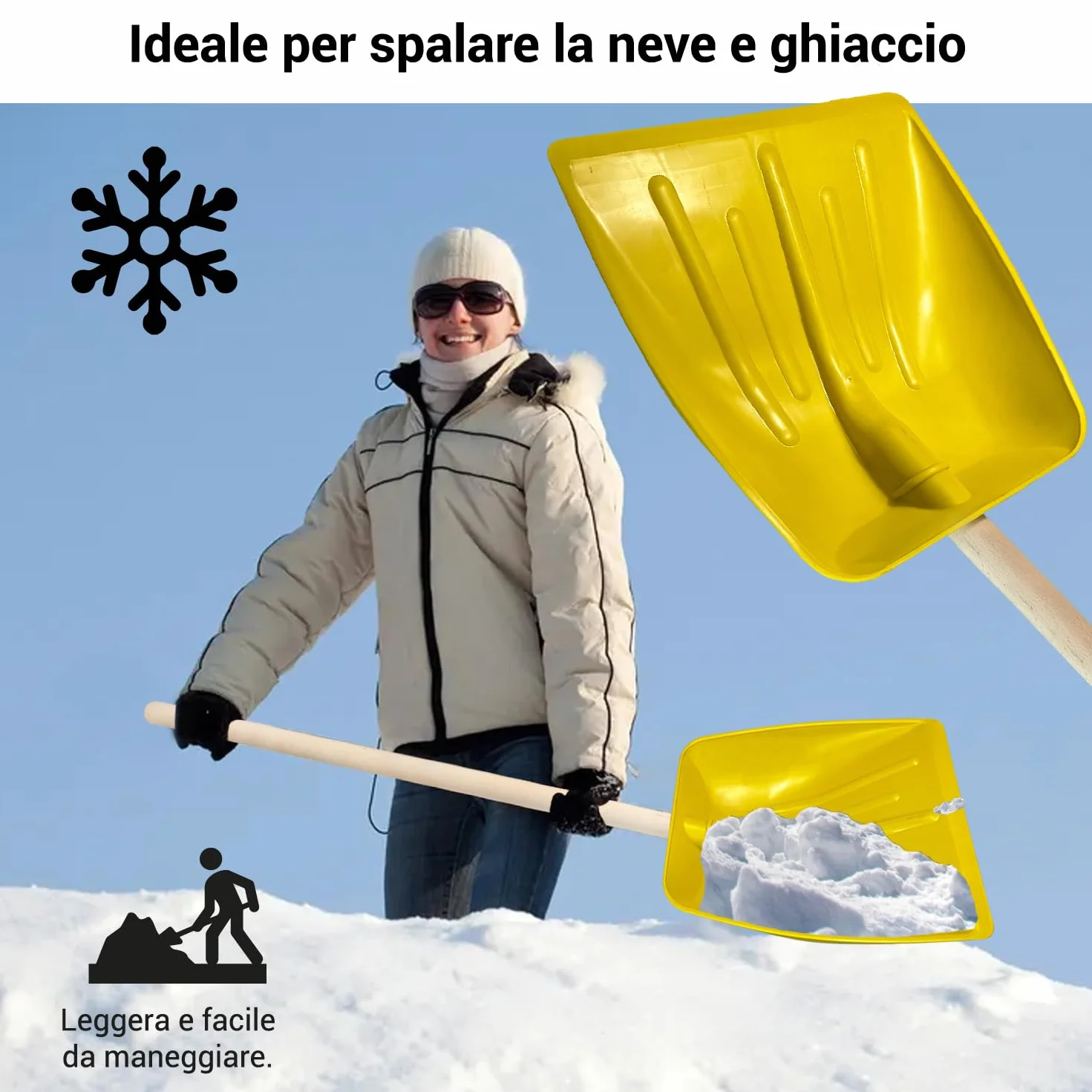 Crisalide® - Badile Super Resistente 37x42 cm con Manico in Legno - Versatile per Uso Agricolo, Giardinaggio e Lavori Pesanti, Multiuso, Pala da Neve