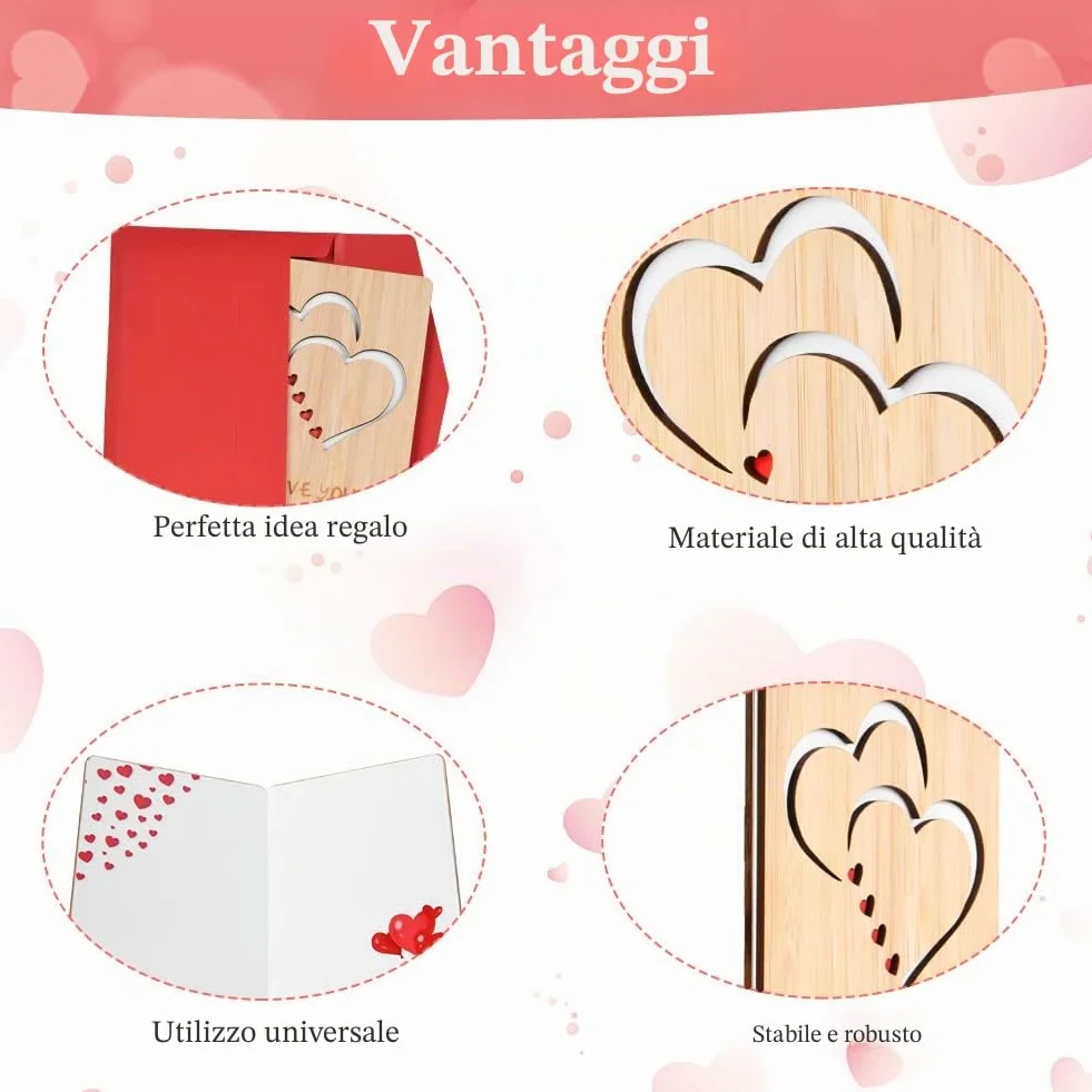 Vicloon Biglietto Auguri in Legno, Biglietti d’Auguri d’Amore, San Valentino Matrimonio Compleanno (Doppio Cuore)
