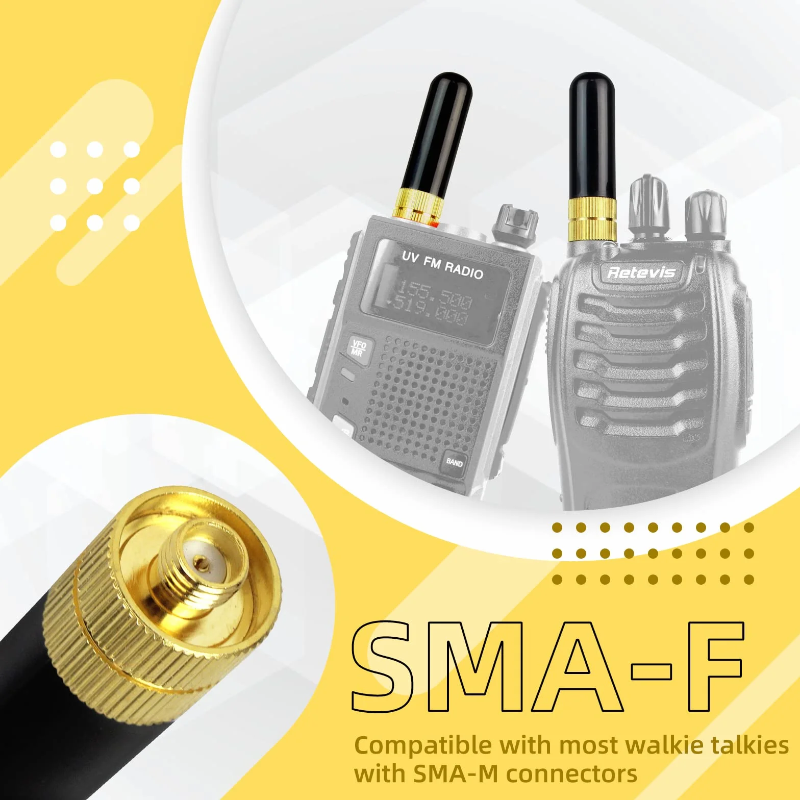 Retevis RT805S Walkie Talkie Antenna Corta SMA-F Doppia Banda UHF VHF Compatibile con Baofeng UV-5R BF-888S