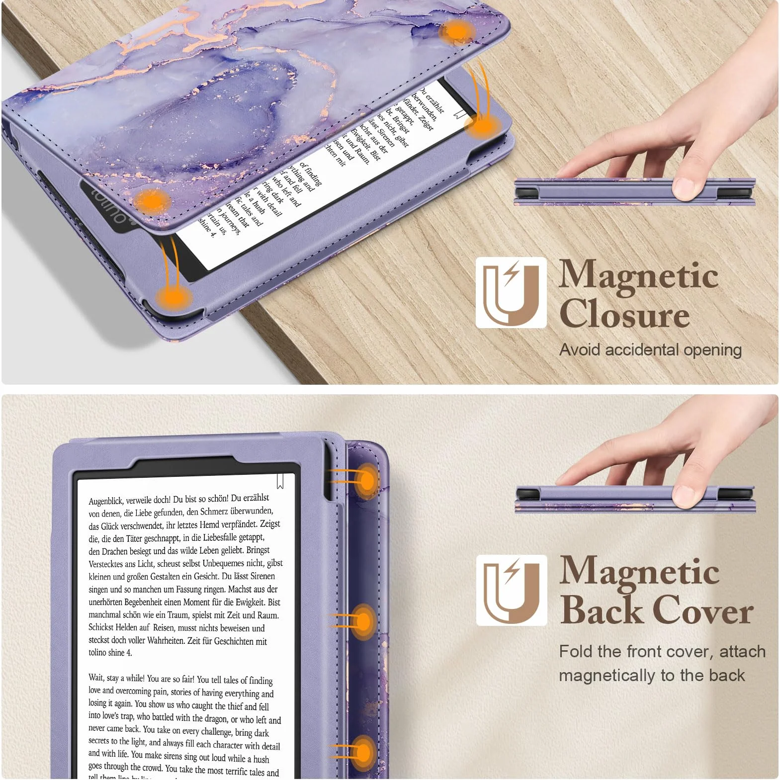FINTIE Custodia Kobo Clara Colour 2024 Clara BW 2024 2E 2022 eReader Stand Cover Protettiva Case Card Slot Hand Strap Auto Sveglia Sonno Lilla Marble