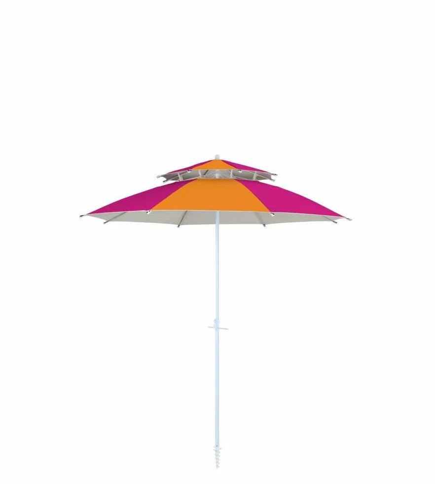Ombrellone da Spiaggia Antivento, 240 cm, Fucsia-Arancio, Protezione UV50+, Doppio Tetto in Poliestere
