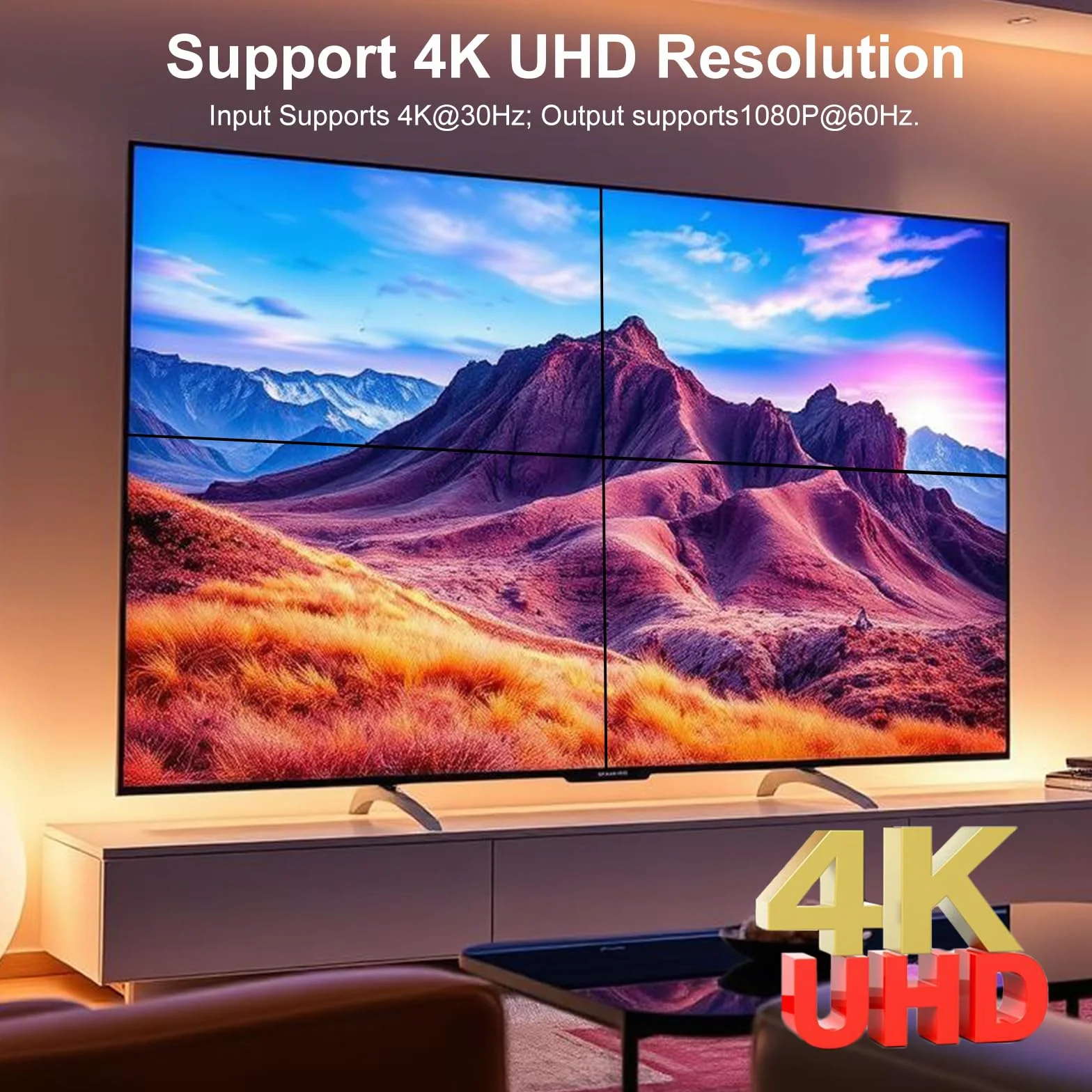Processore Video Wall 4K HDMl 2x2 con Telecomando IR, Controller Video Wall Ruotabile 180° per 4 Schermi
