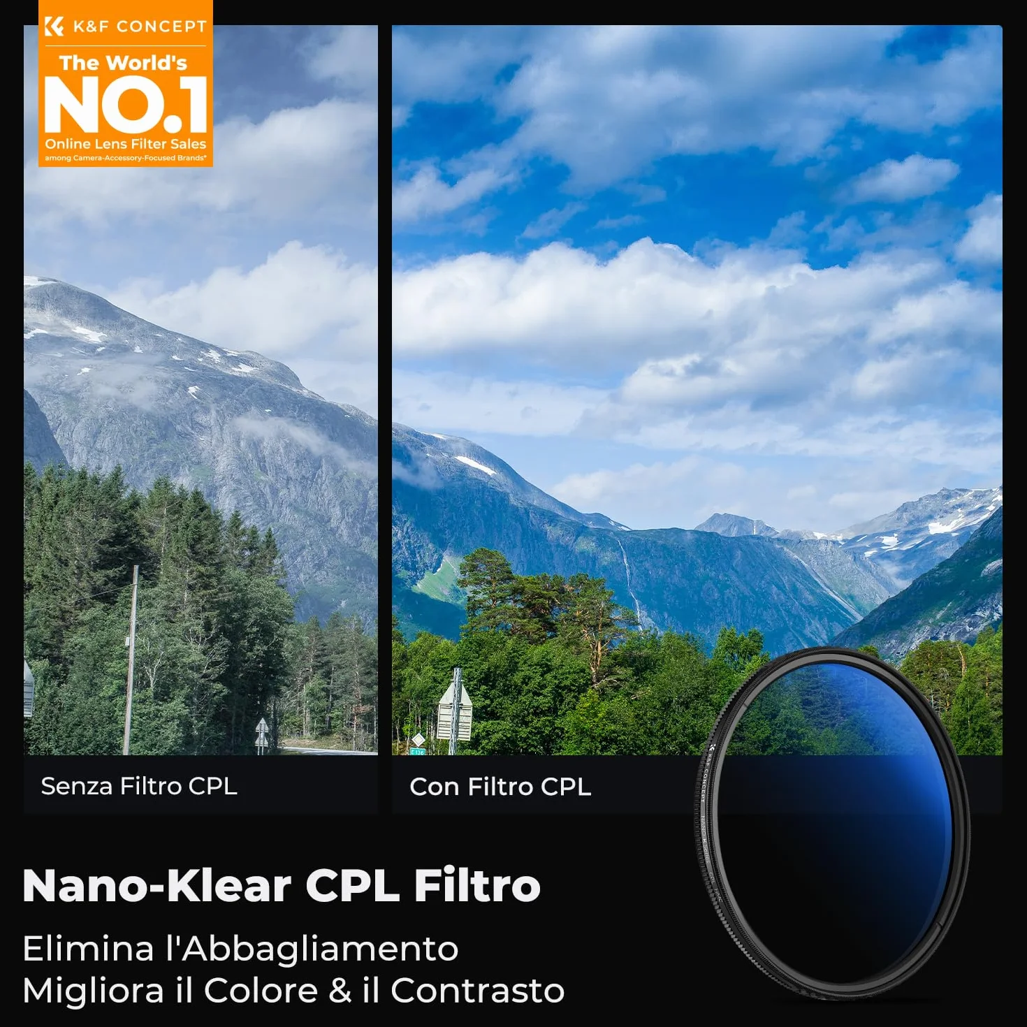 K&F CONCEPT Filtro Polarizzatore Circolare CPL Vetro Ottico Nano-Rivestimento 62mm