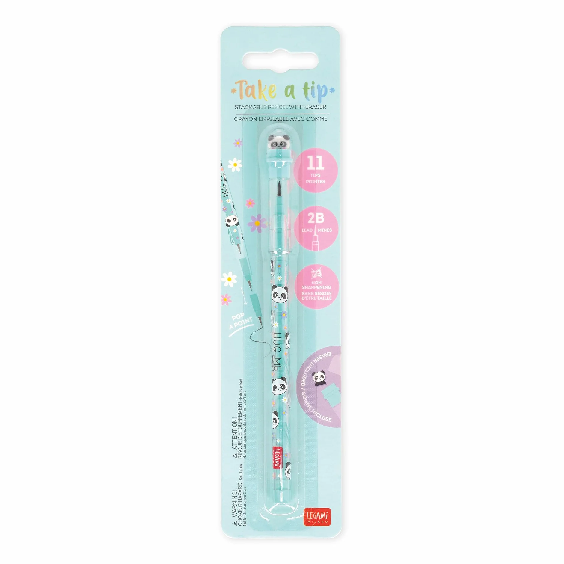 Legami Matita Impilabile con Gomma Take a Tip Panda 11 Mine 2B ABS