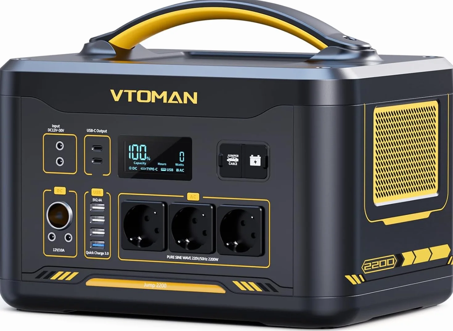 VTOMAN Jump 2200 Centrale Elettrica Portatile da 2200W, Generatore Solare da 1548Wh con Capacità Espandibile, con Avviatore, Potenza in Ingresso Potenziata a 400W