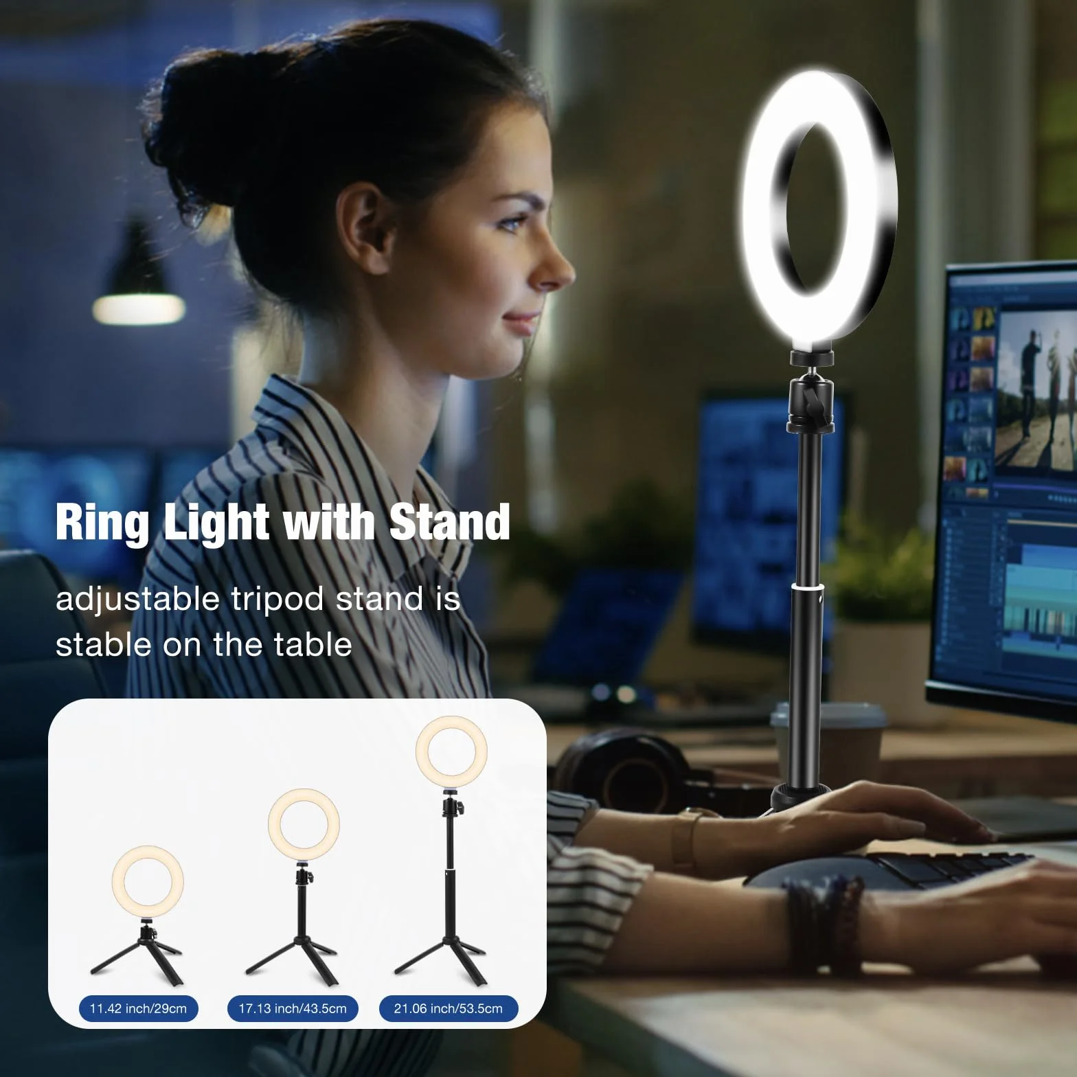 Railee Ring Light 6" LED Luce Selfie Videoconferenza con Treppiede Telefono 3 Modi