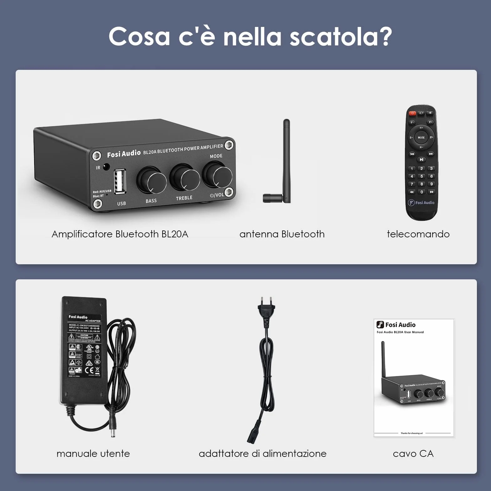 Fosi Audio BL20A 200 Watt Amplificatore Audio Bluetooth 5.0 Stereo Mini Hi-Fi Classe D Integrato