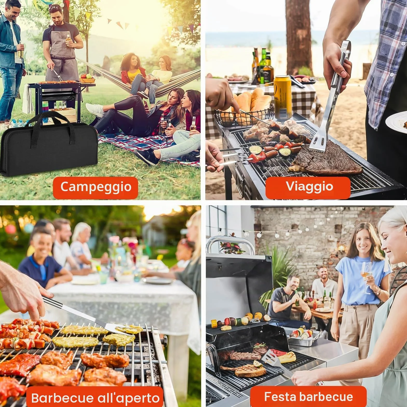 27Pcs Set per Barbecue in Acciaio Inossidabile, Set di Posate da Grill Professionali, Accessori per Barbecue, con Borsa da Trasporto, per Campeggio, Picnic, Giardino, Escursionismo