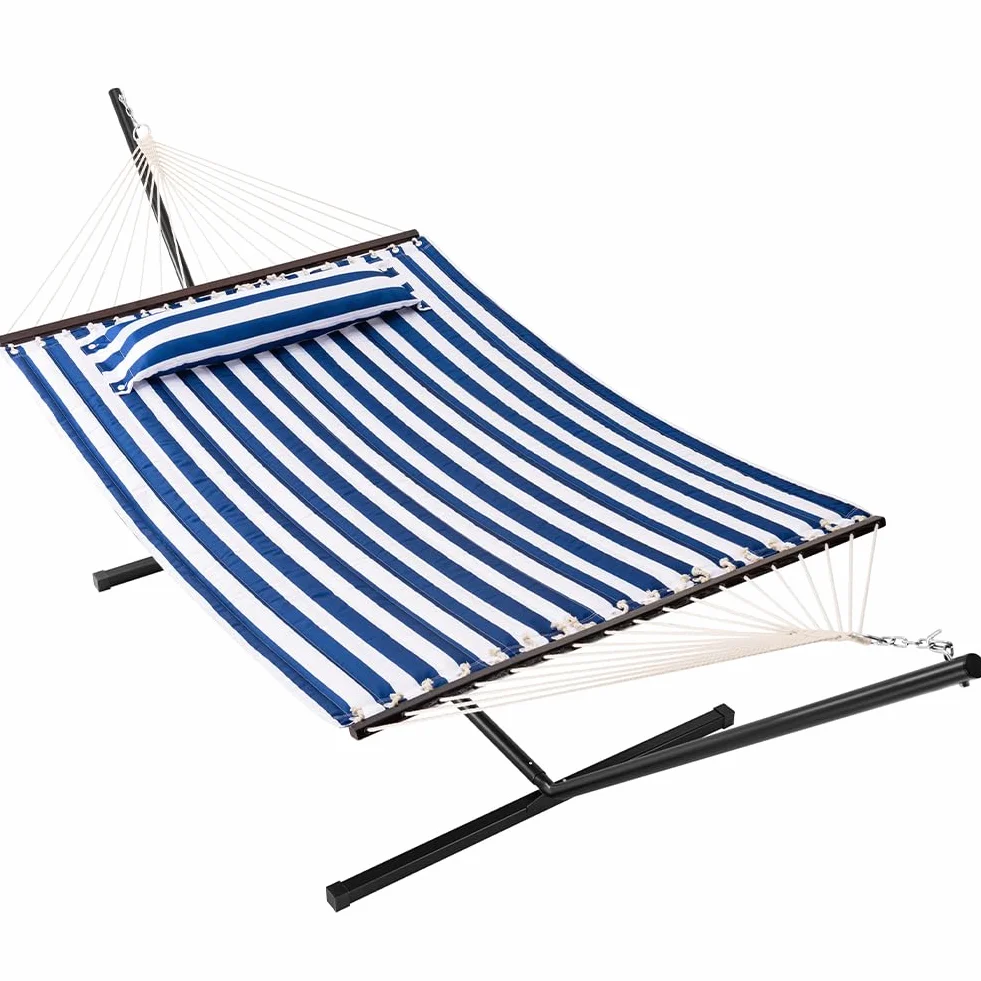Amaca da Giardino con Supporto a Brasiliana, Telaio in Acciaio, Capacità di Carico 200 kg, Blu/Bianco