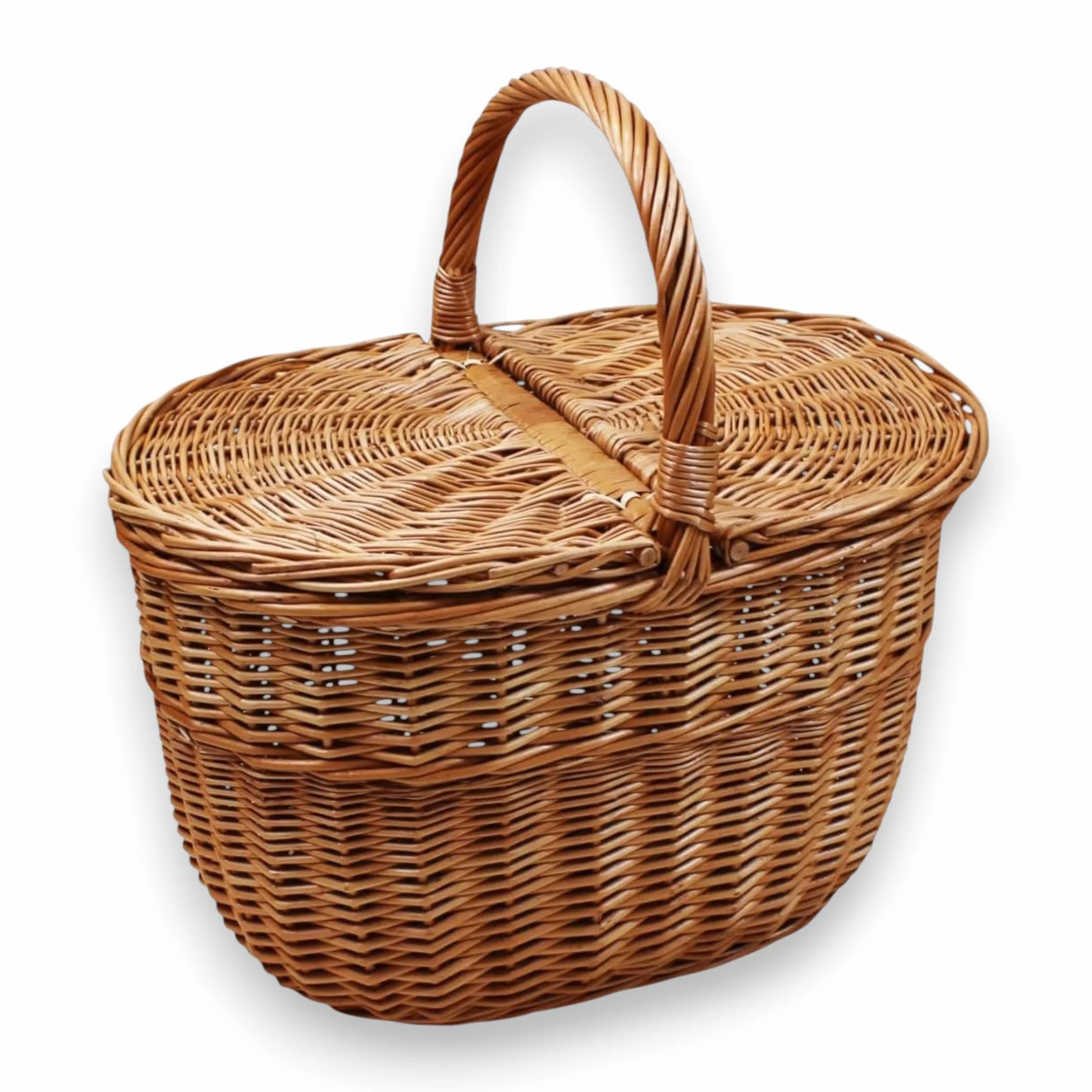 KORAT - Cestino Picnic in Vimini con Coperchio Doppio Apribile, Cesto Porta Funghi e Picnic, Manico Robusto, Vimini Naturale, 40x32x37 cm