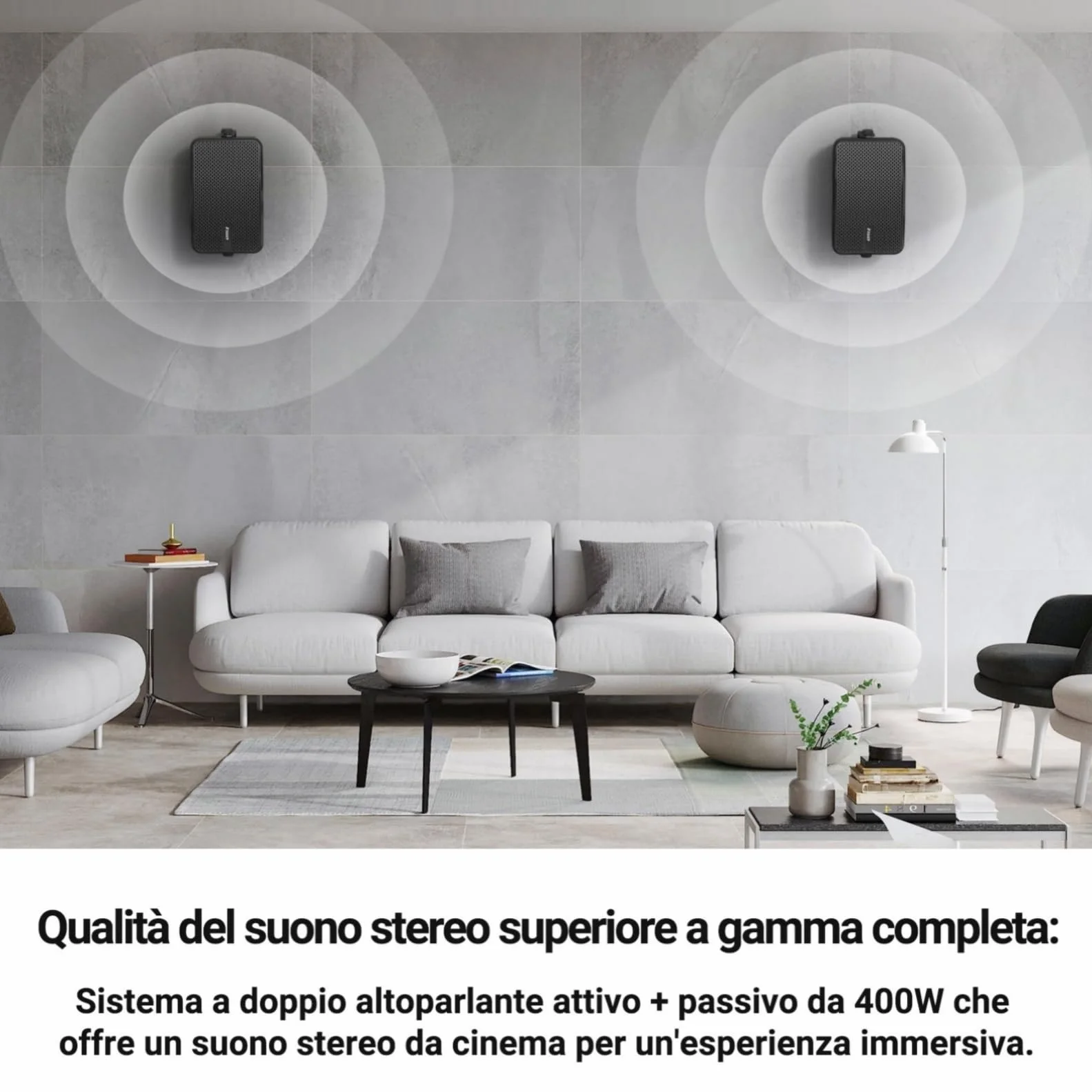 Inwa Cassa Bluetooth Esterno 400W Speaker Parete Attivo-Passivo Sistema Audio Stereo Wireless Impermeabile 2 Pezzi MZ622