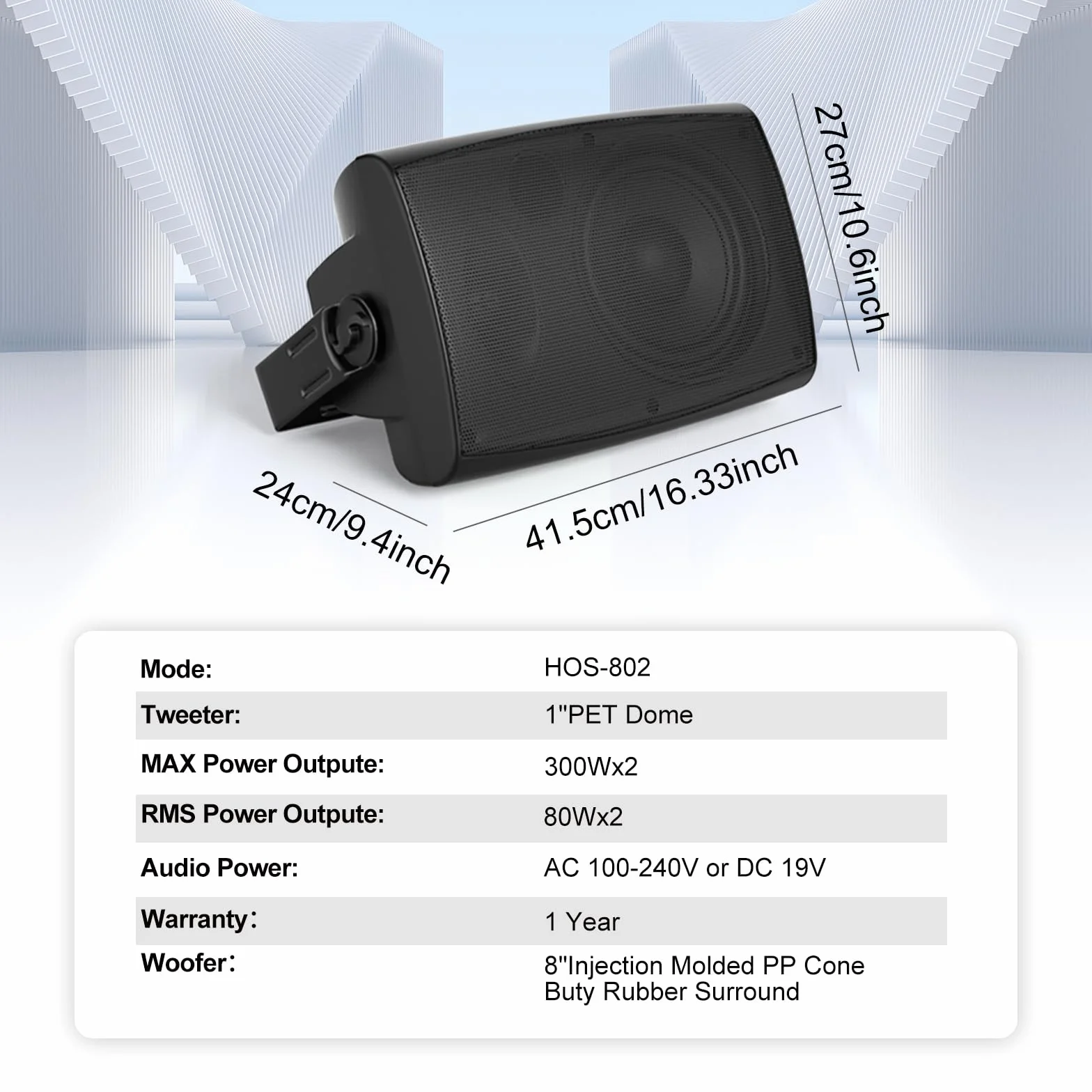STUDIOFINIX Altoparlanti passivi esterni 8 pollici 600 W IP44 connessione cablata TWS stereo montabili a parete