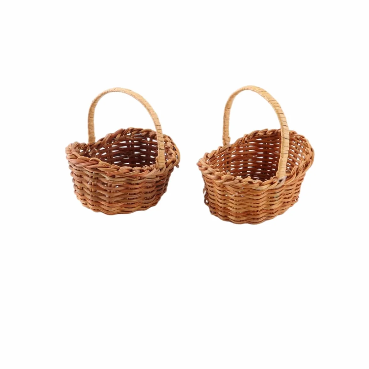 Confezione da 2 cestini in vimini con manico, cestini in rattan in miniatura per decorazioni per la casa, picnic e regali per feste