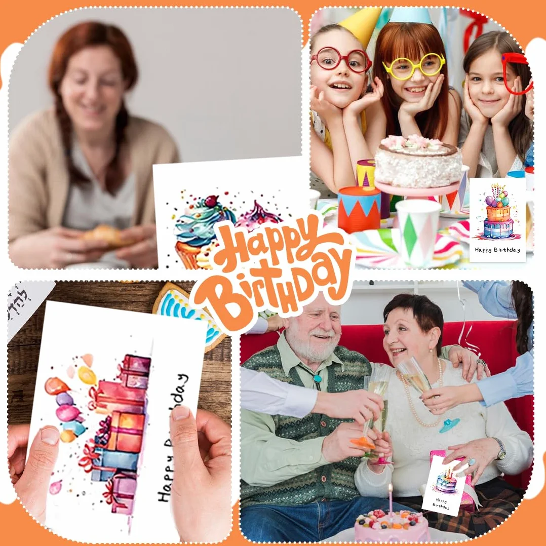 24 Pezzi Biglietti Auguri Compleanno con Busta per Famiglia Bambini Amici