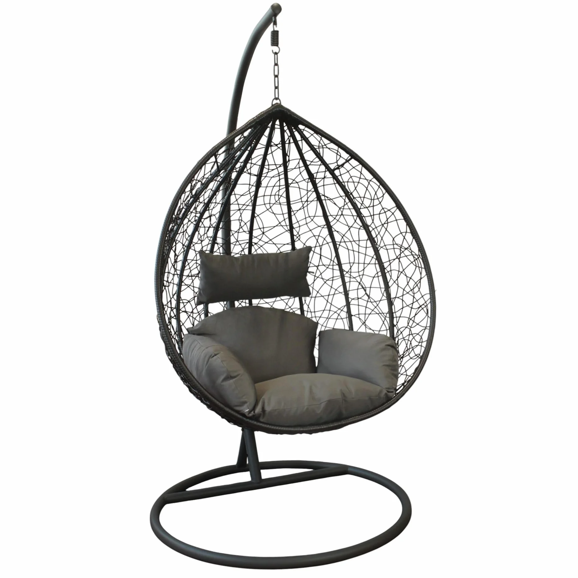Milani Home - sedia sospesa da giardino in wicker e acciaio con cuscino, poltrona relax con struttura, nero