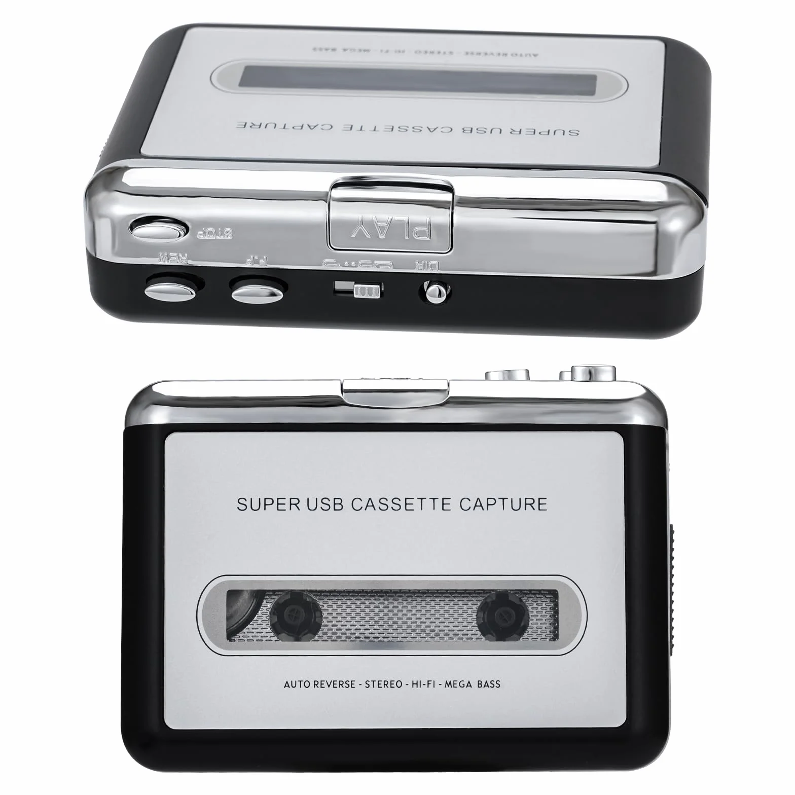 Incutex Lettore Cassette Audio Convertitore Musicassette MP3 USB Argento