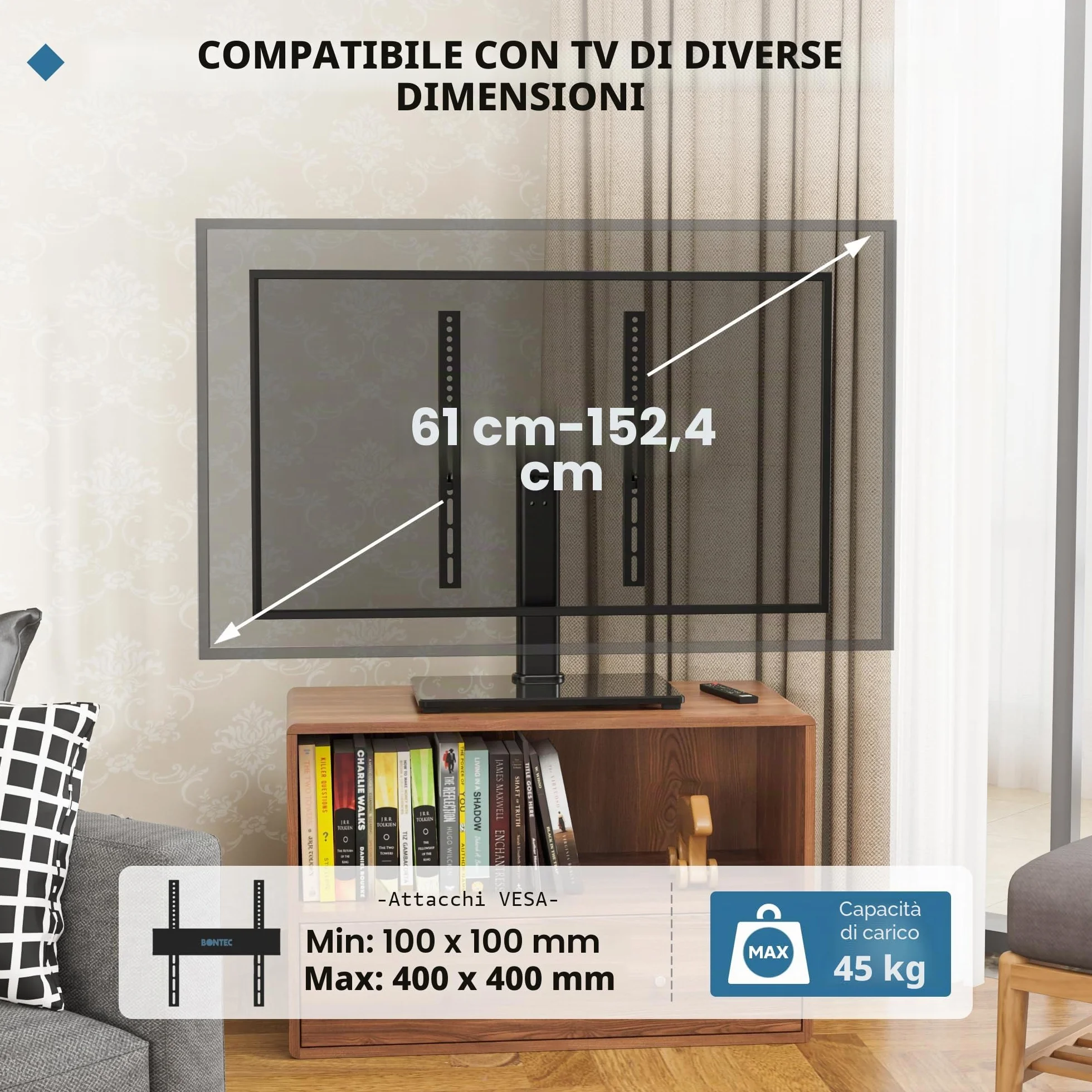 BONTEC Supporto da Tavolo per TV 24-60 Pollici Altezza Regolabile Girevole VESA 400x400 mm 45 kg