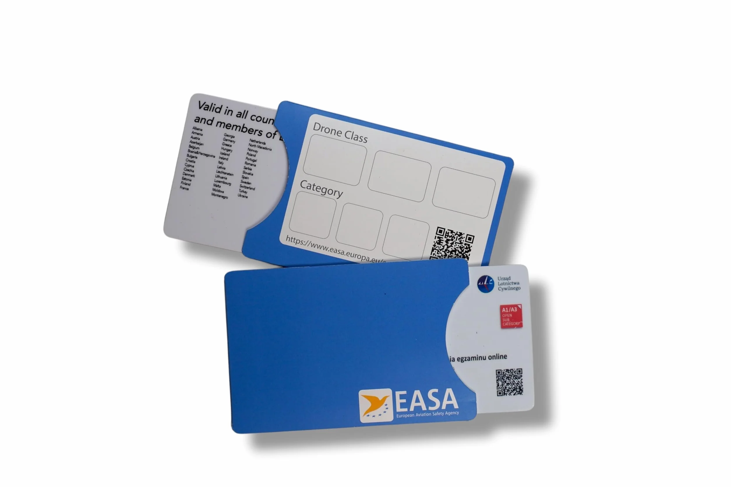 Patente per droni con codice QR ID foto certificato competenza licenza A1-A3 A2 STS carta di plastica custodia carte EASA