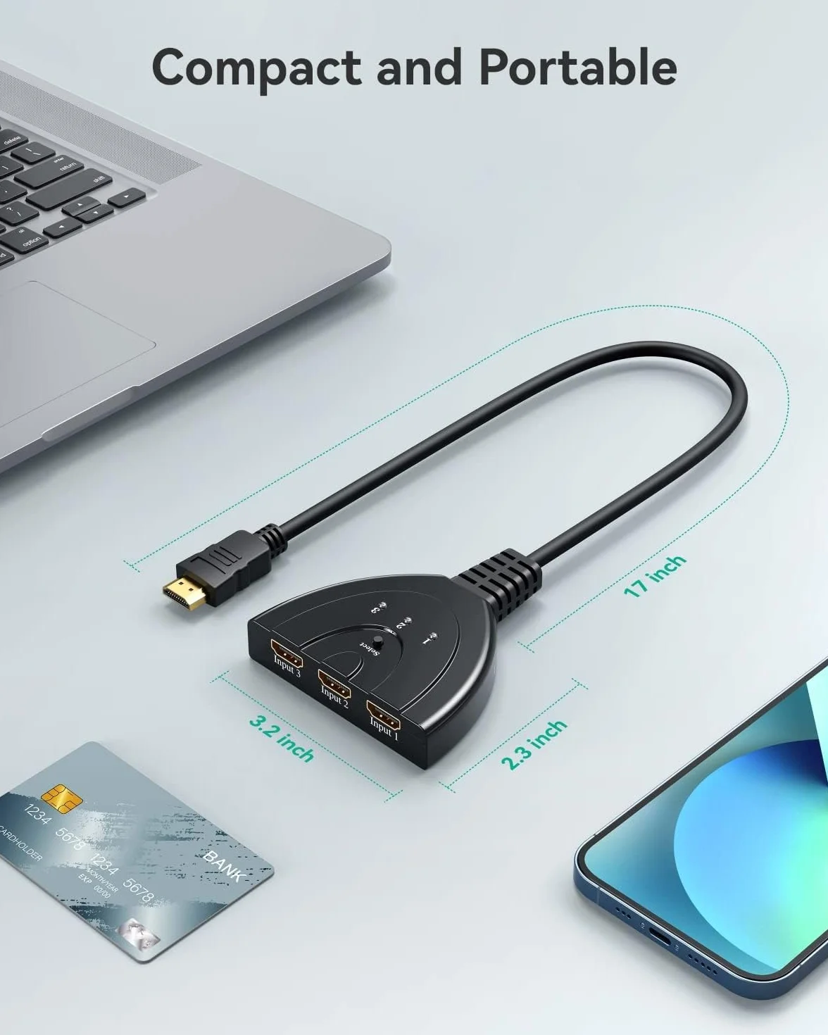 Gana HDMI Switch 3 In 1, Commutatore HDMI 4K UHD 30Hz Full HD 1080p 60Hz 3D Manuale Compatto