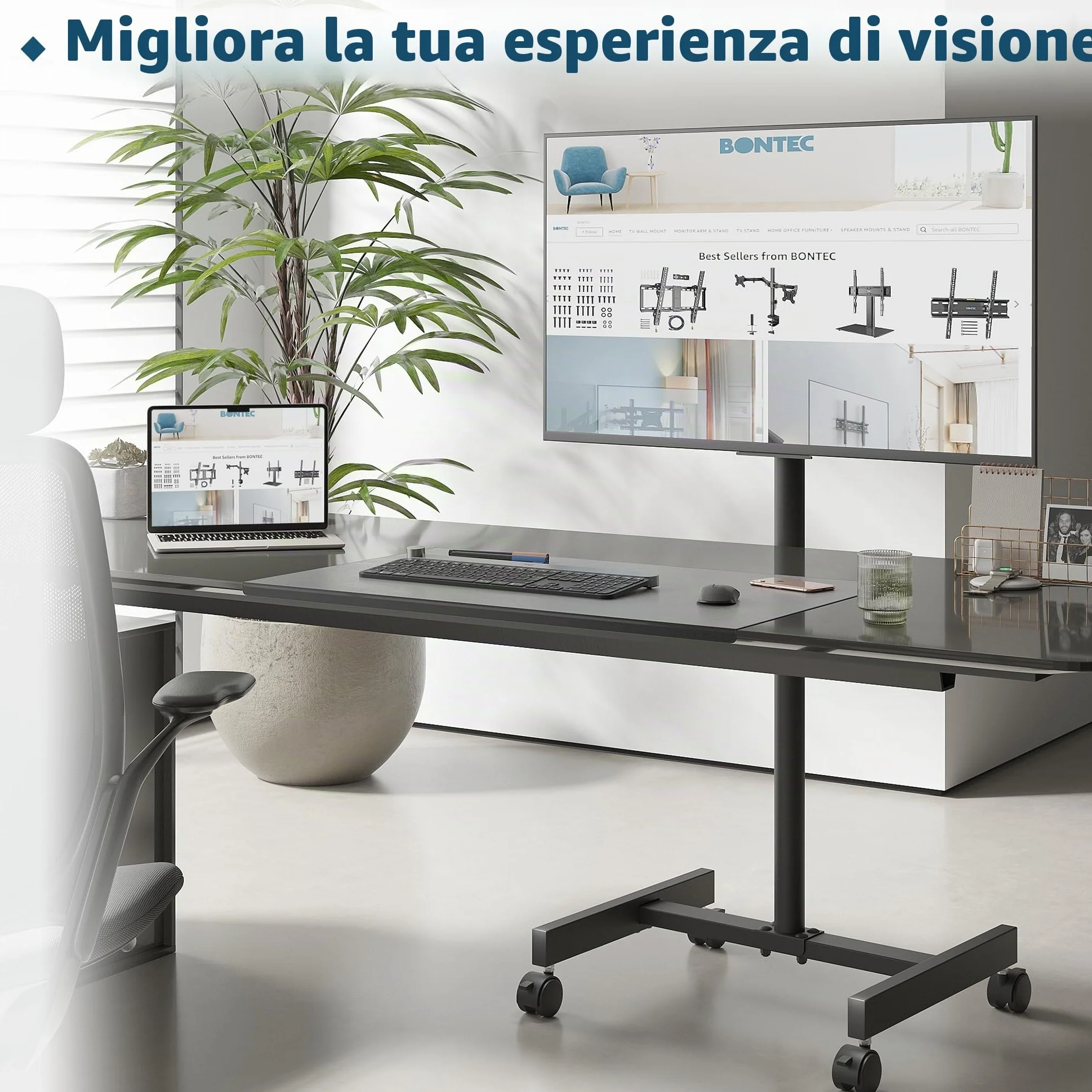 BONTEC Supporto TV da Pavimento con Ruote per Schermo 13-42 pollici LED LCD Plasma, Carrello Mobile Fino a 20 kg, VESA 200x200 mm