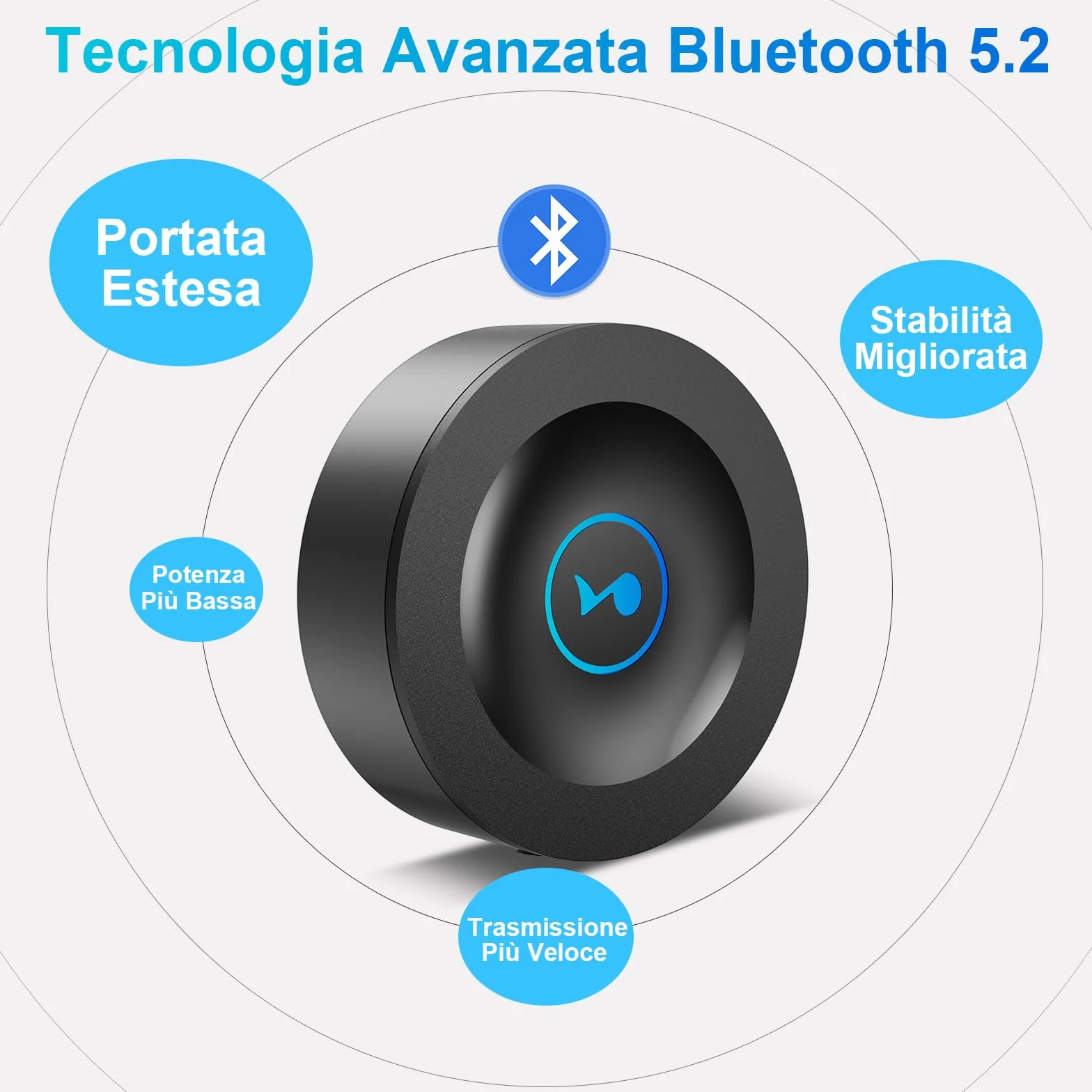 Ricevitore Bluetooth 5.2 HiFi, Adattatore AUX per Stereo Casa, Jack 3,5mm RCA, Audio HD Bassa Latenza