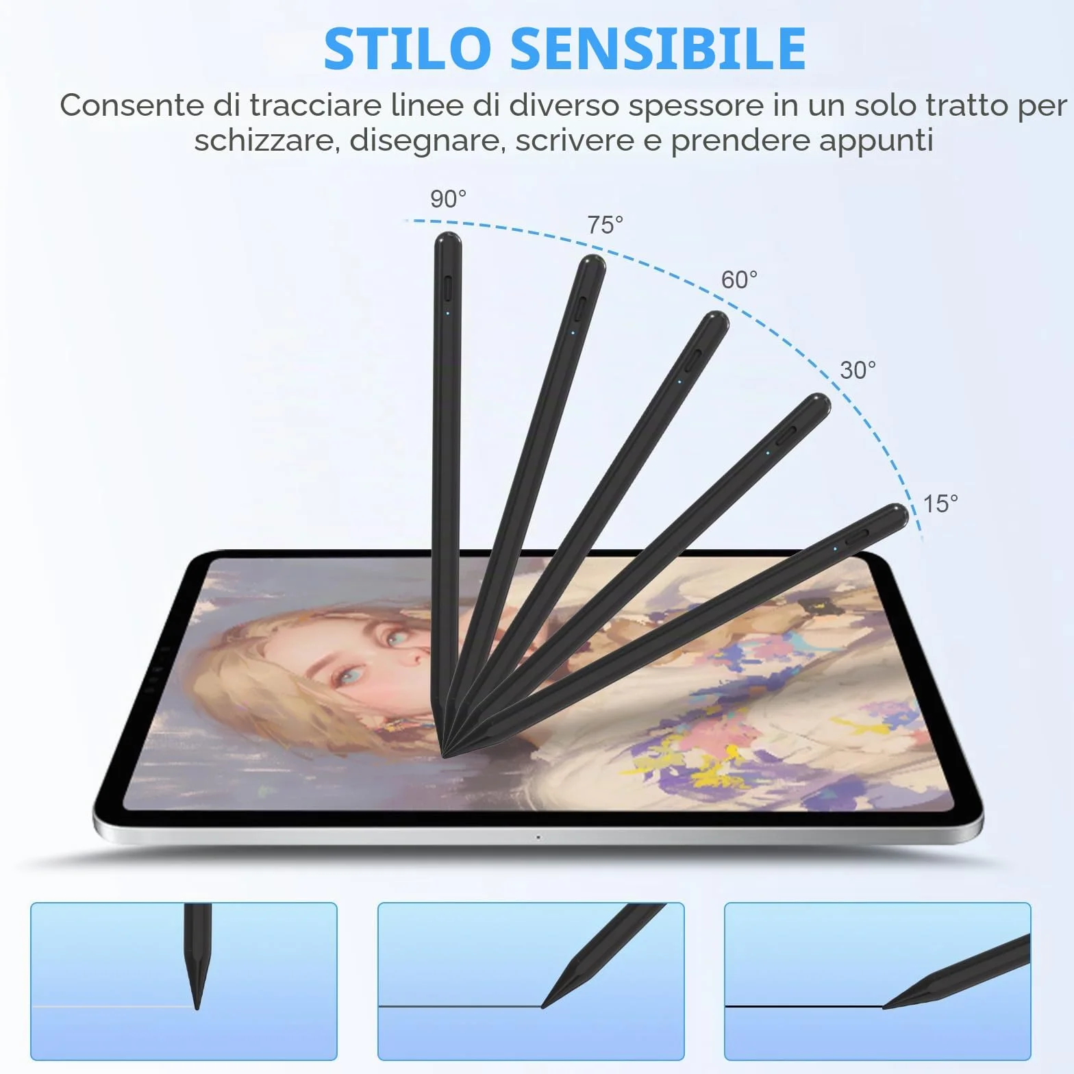BQSS Penna iPad Compatibile 2018-2025, Rigetto Palmo Inclinazione, Pennino Capacitivo iPad Pro 12.9/11/13 M4 Air 5/4/3/11 M2 Mini 6/5 10/9/8/7/6 Nero