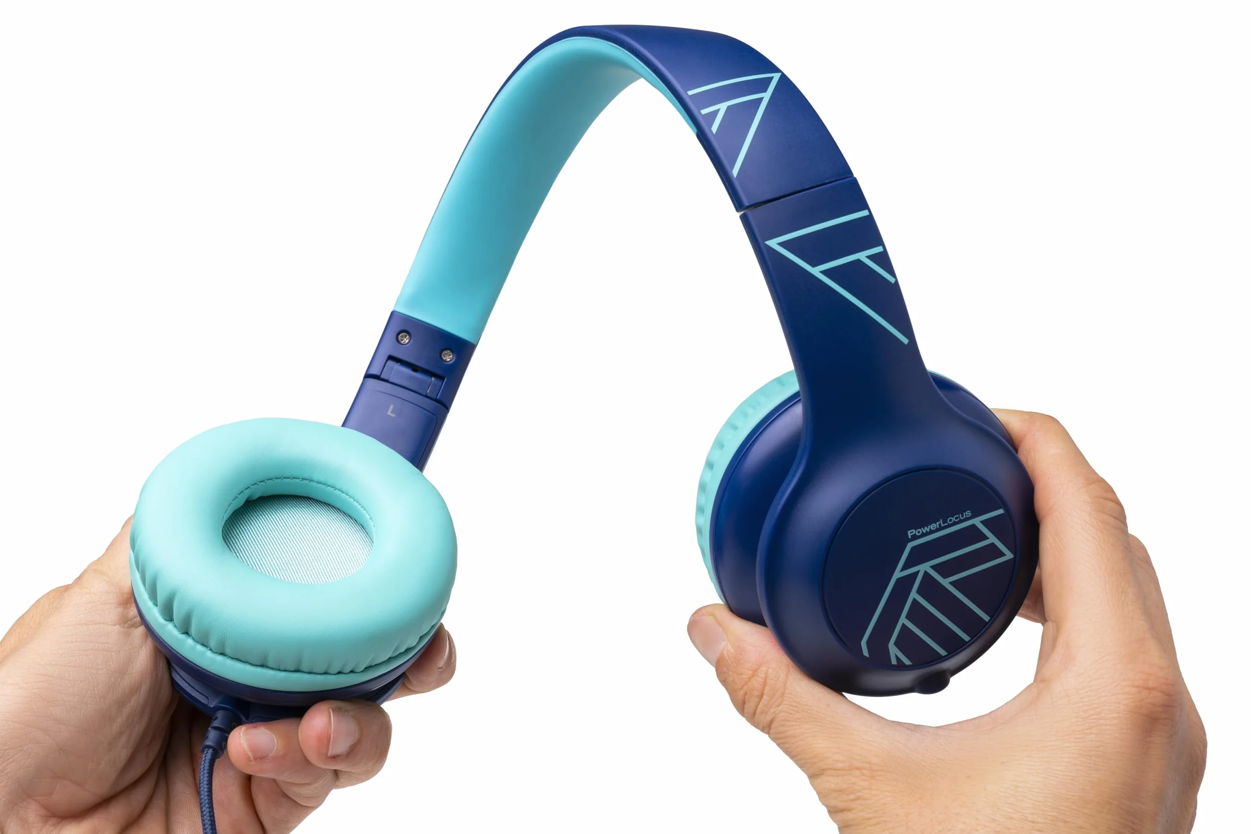 PowerLocus Cuffie per Bambini con Filo, Pieghevoli, Limitazione Volume 85/94dB, 3.5mm Jack, Microfono, Hi-Fi Stereo per Telefono/Viaggio/PC (Blu)