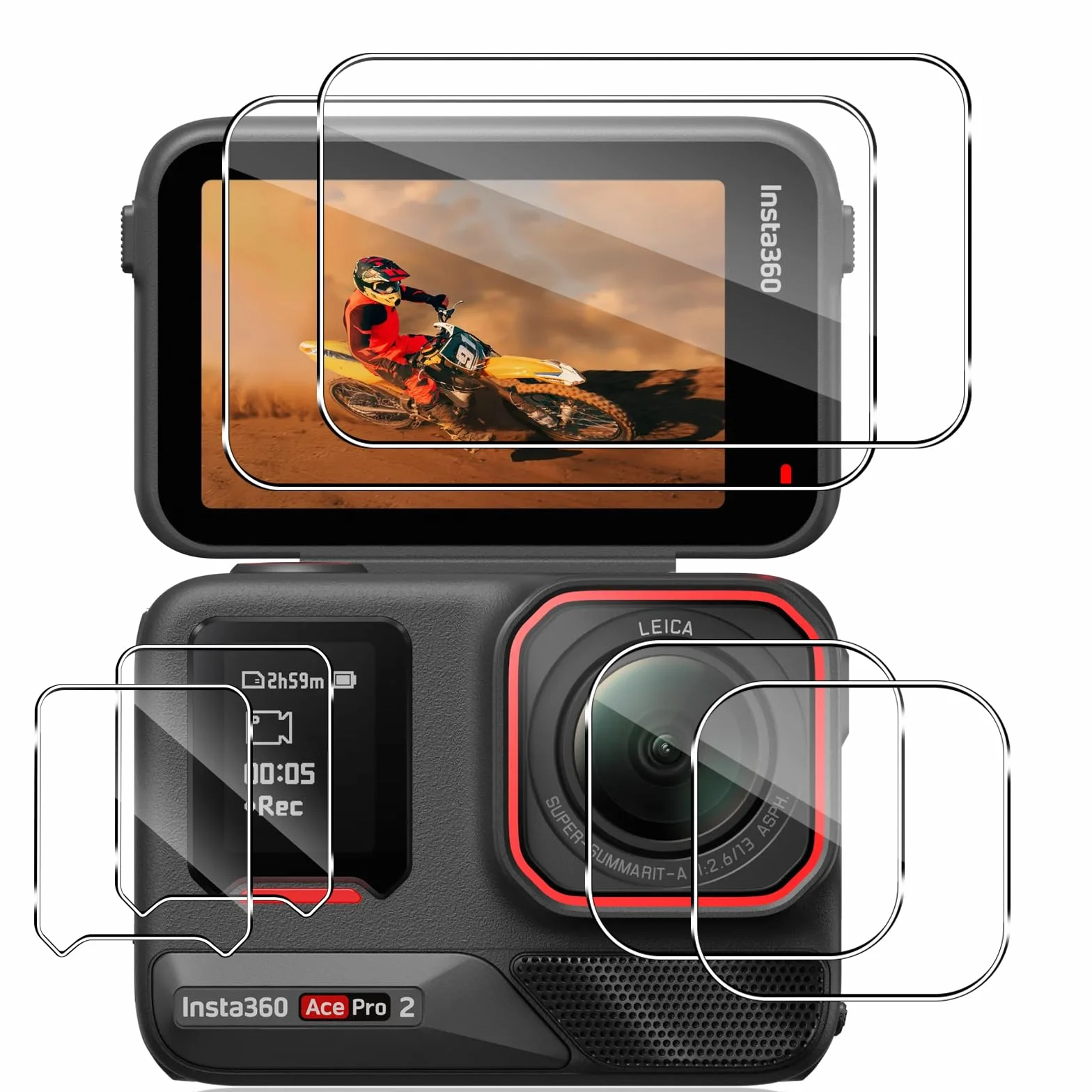 Pellicola Protettiva Insta360 Ace Pro 2, Schermo Vetro Temperato, Protezione Lente Fotocamera 2+2+2 Pezzi, HD Chiaro Anti Graffio
