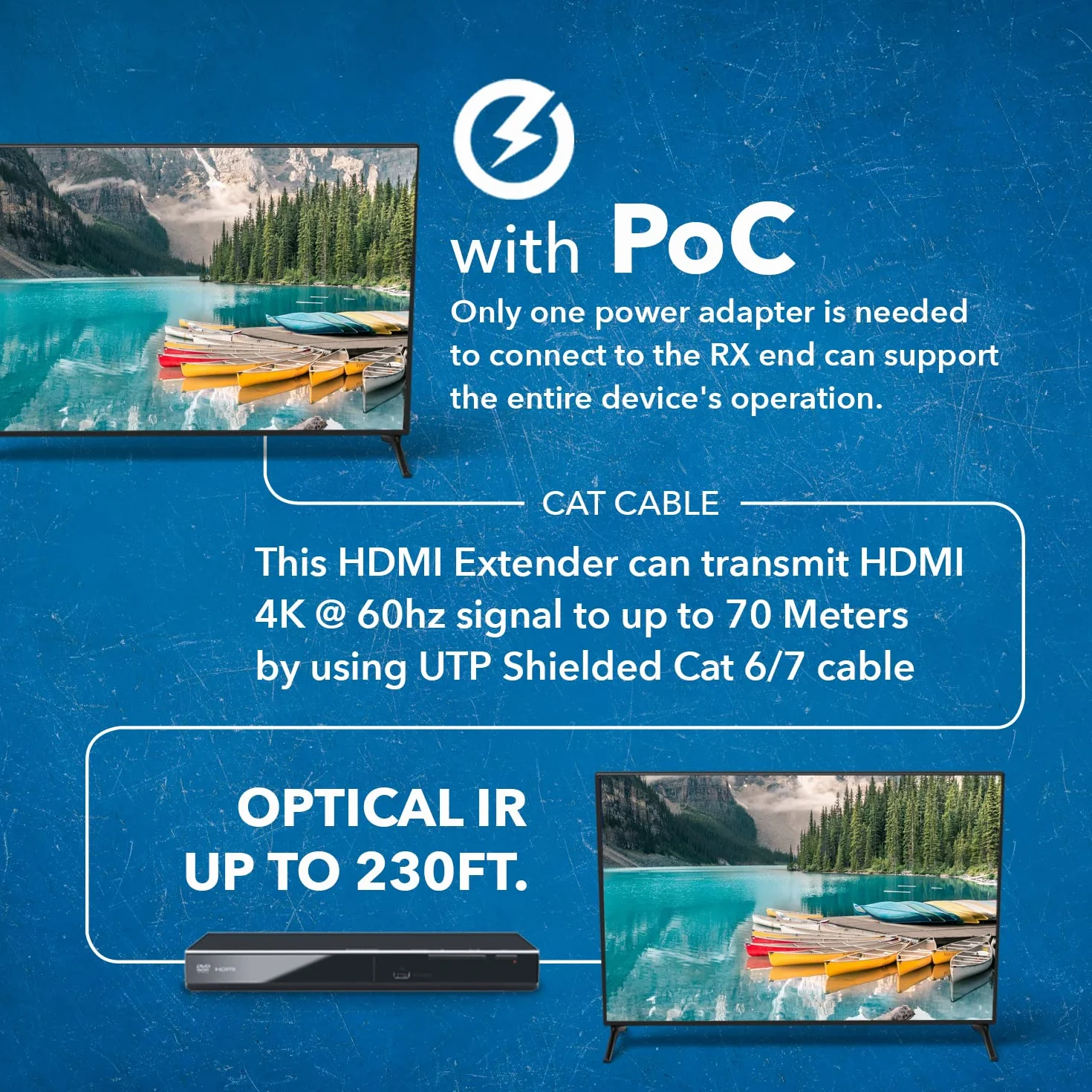 Orei Estensore HDMI 4K su Ethernet, Extender Balun Over Cat6/Cat7 con estrattore audio IR ottico, Loop Out, 4K@60Hz UltraHD, bassa latenza