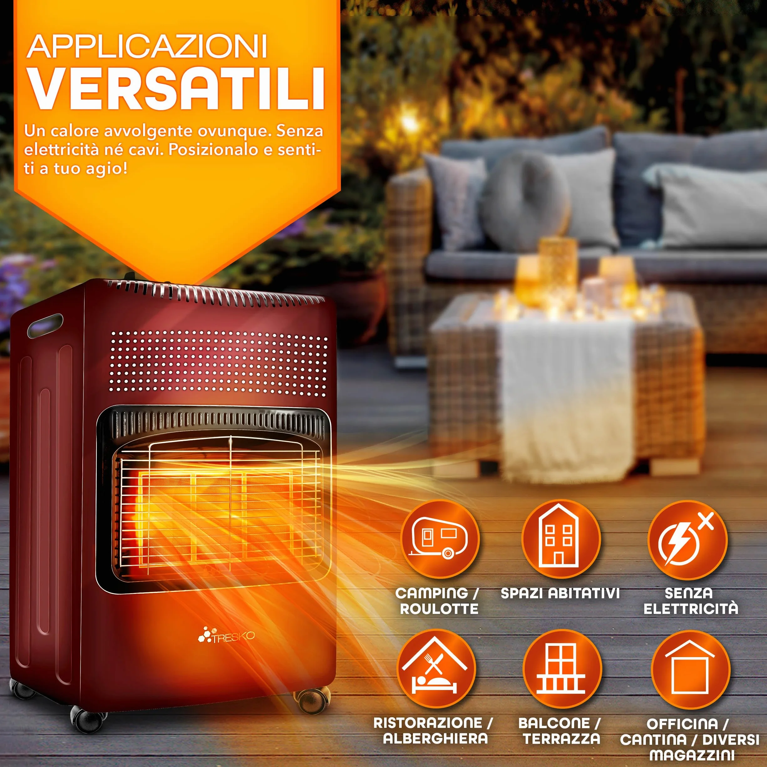 TRESKO Stufa a Gas 4200 Watt, Riscaldatore con Regolatore di Pressione, 3 Livelli, Rosso