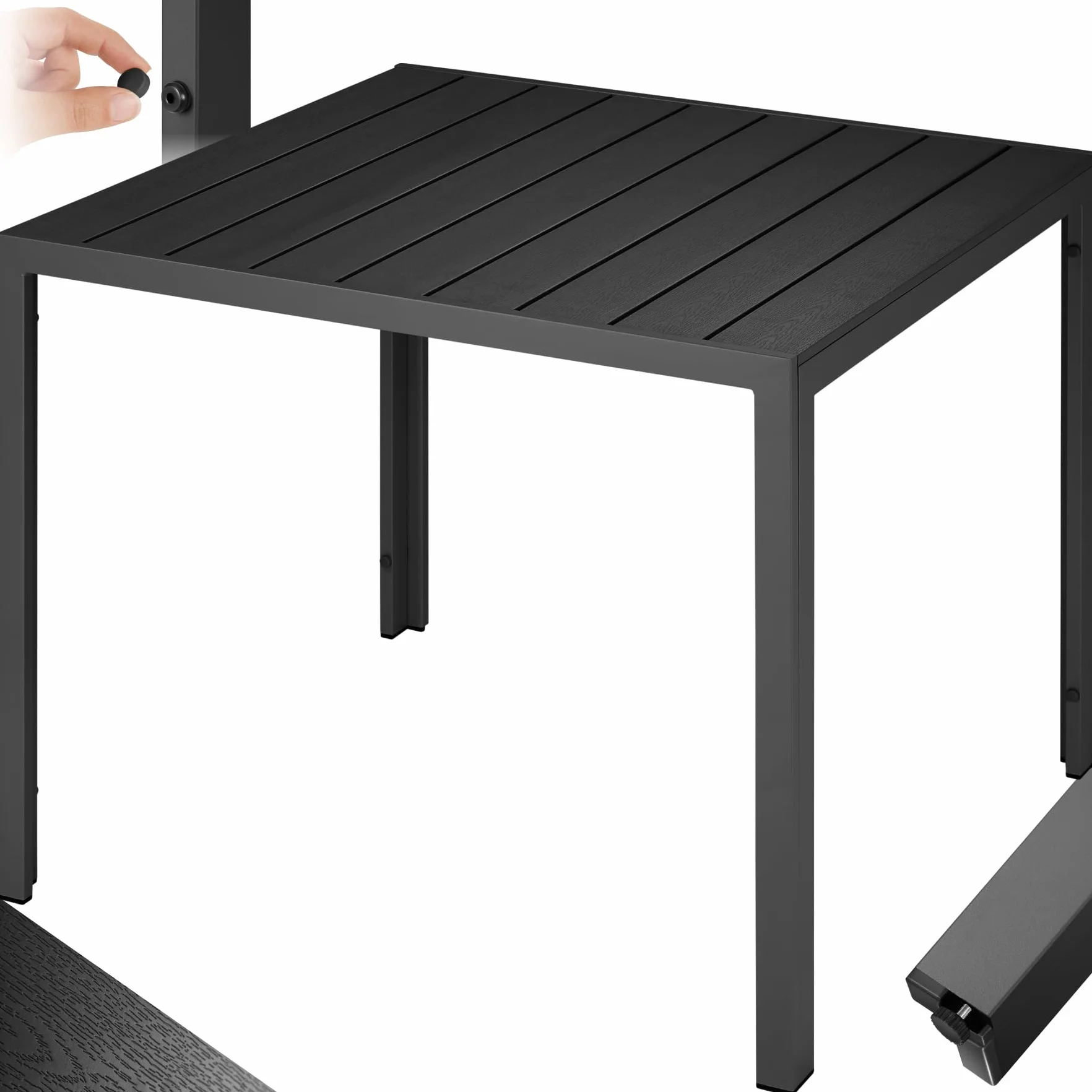 tectake®, Tavolo da Giardino in Alluminio, Tavolo da Esterno, Tavolino da Balcone, Effetto Legno, Regolabile, Resistente Intemperie, Ideale come Arredamento per Terrazzo, 90x90x74,5cm - nero