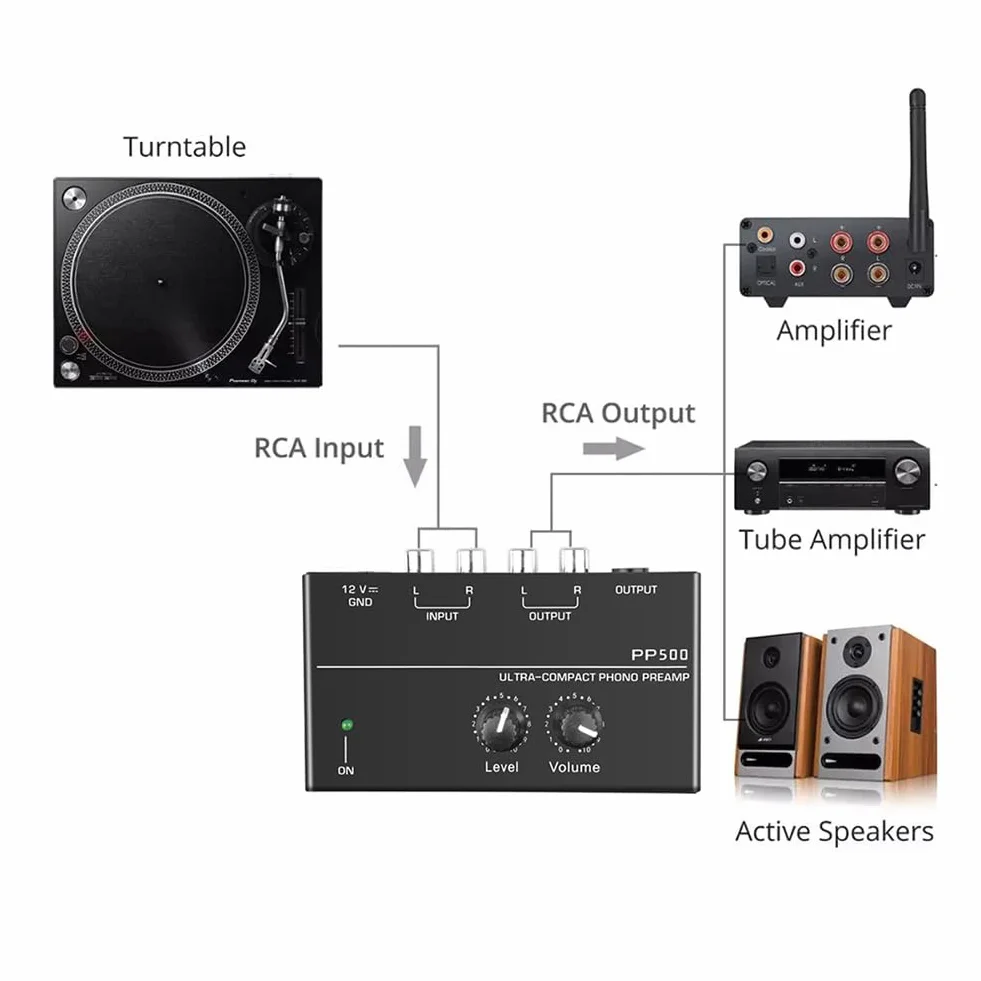 moonsun PP500 Pre Amp Preamplificatore Phono con Level Volume Control Spina EU