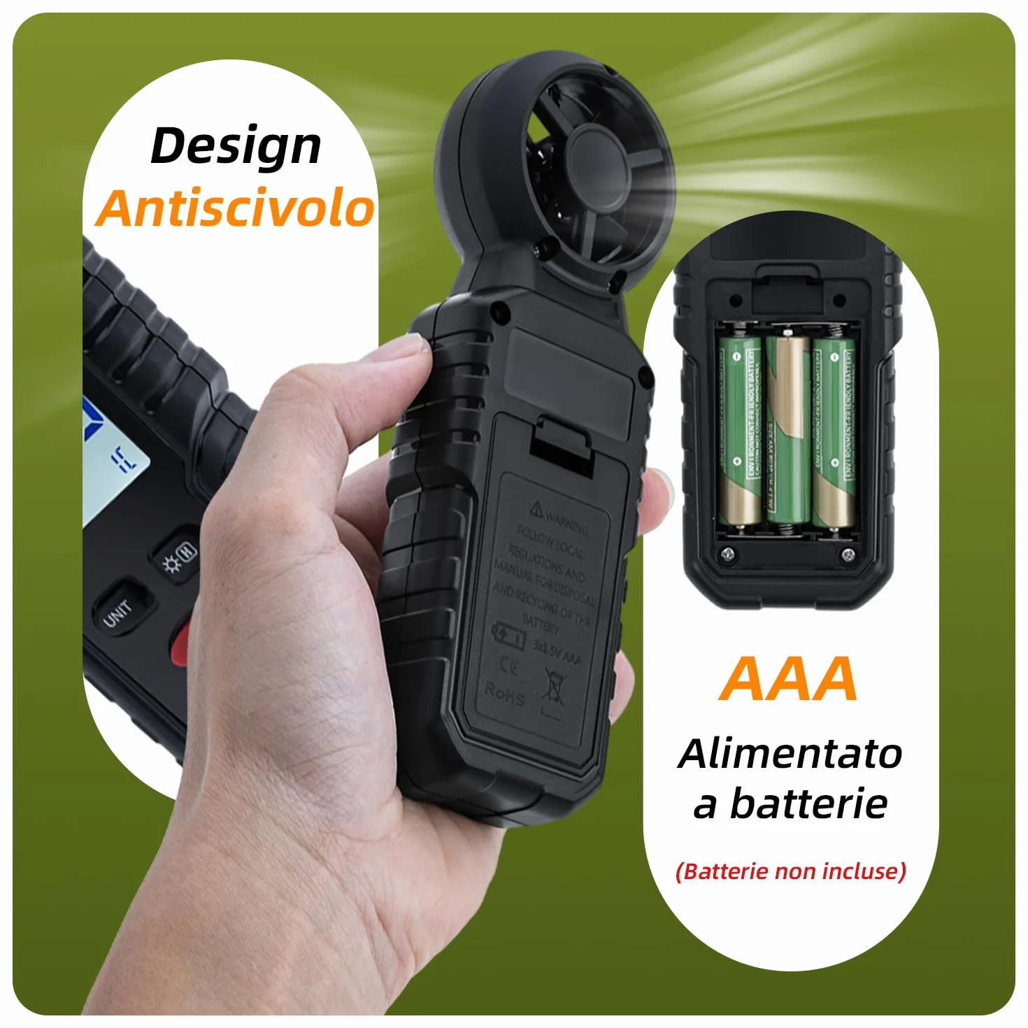 Anemometro Portatile 3 in 1 Misuratore di Velocità del Vento per Esterni Nela Surf Volo