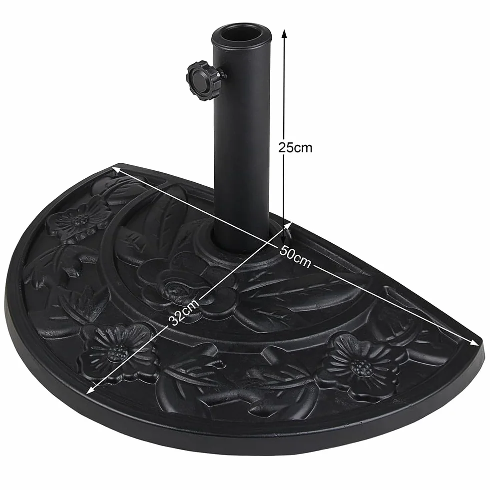 BAKAJI Base per Ombrellone da Giardino Forma Mezza Luna, Supporto per Palo Ombrelloni 38/48mm, Sistema Stabile Anti Capovolgimento, Ideale per Patio, Balcone, Esterno, Ø 50 x 32 x 32 cm