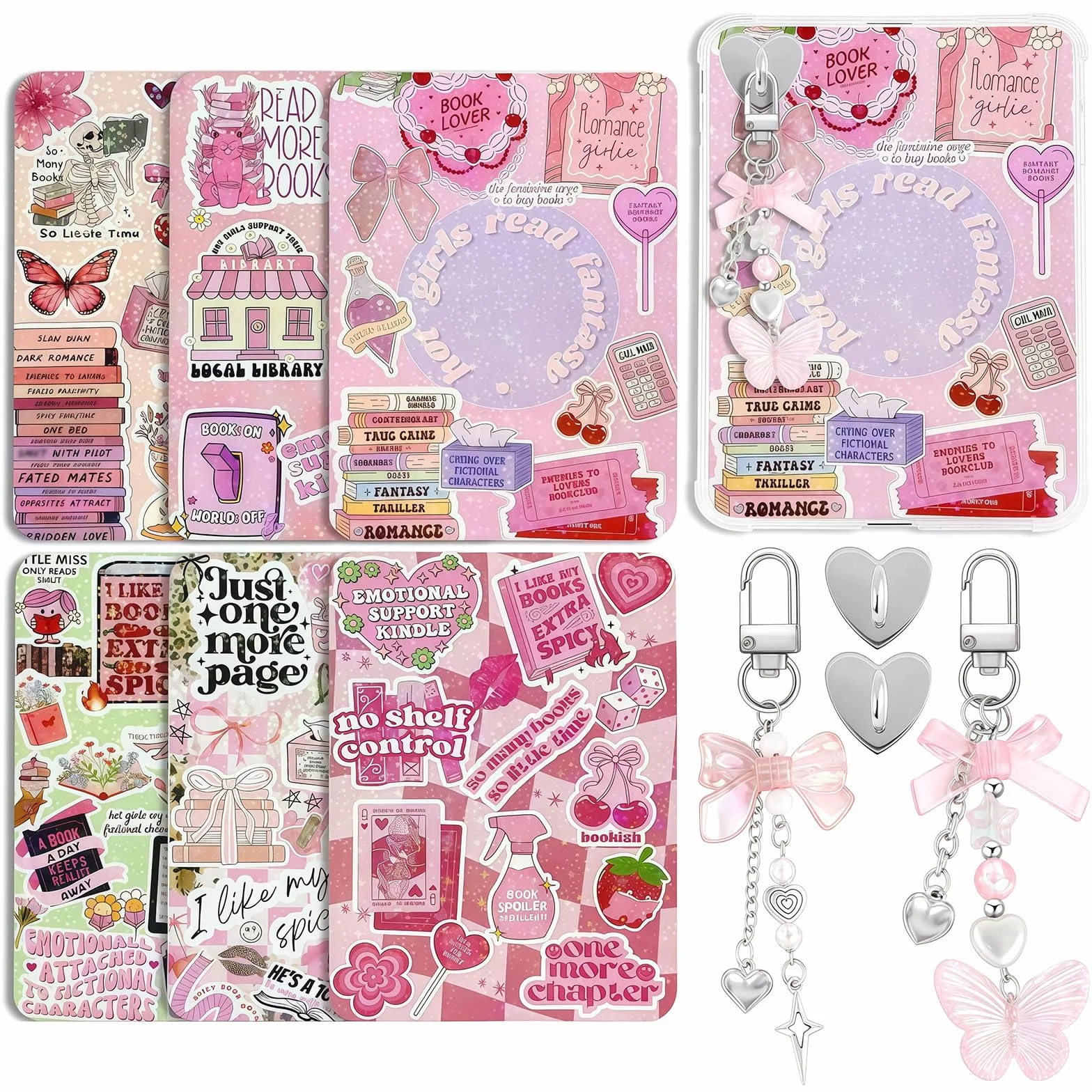 Set Decorativo Rosa VelvetGlow 6 Inserti e 2 Ciondoli in Perla per Custodia E-Reader Compatibile con Paperwhite 11ª/12ª Gen