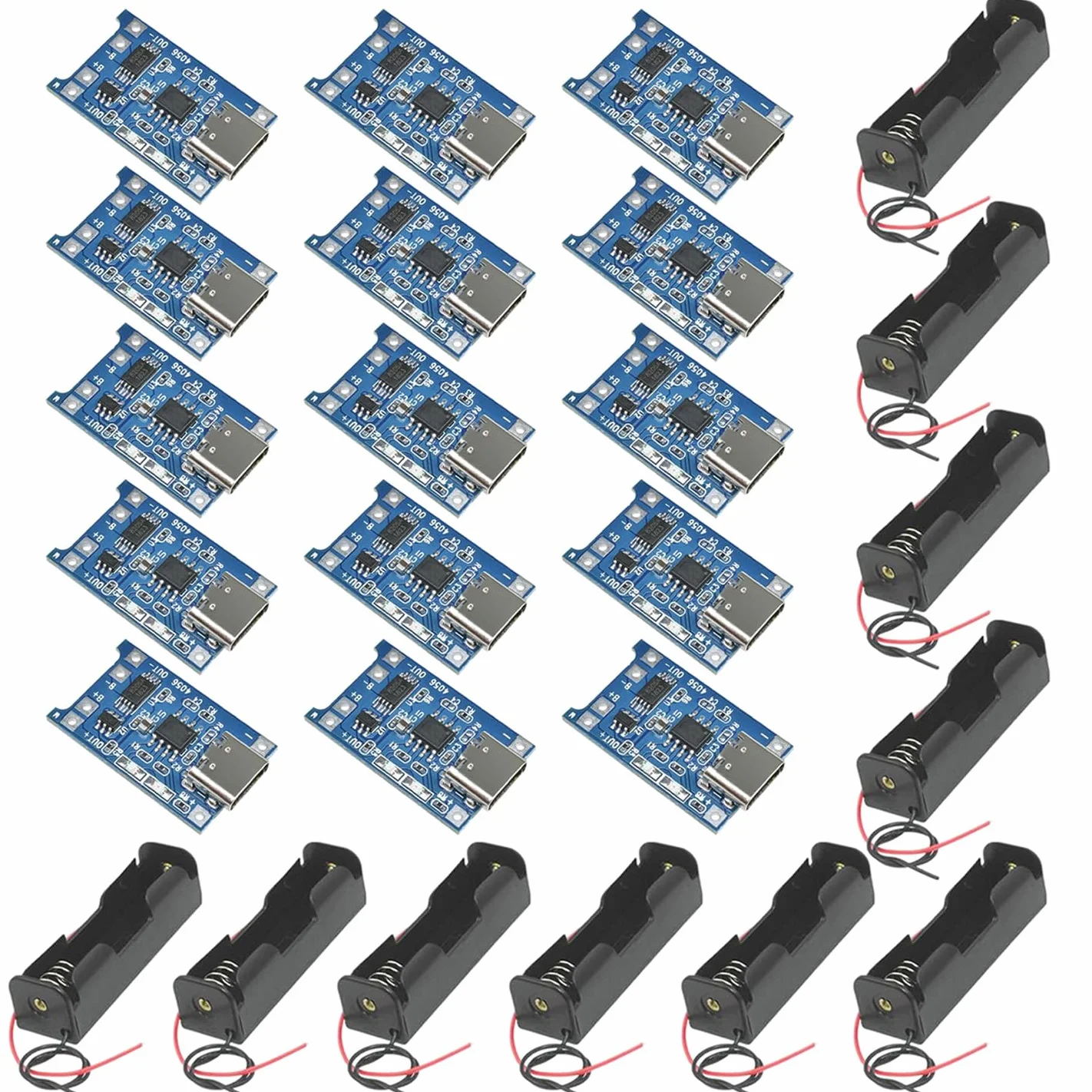 Pezzi Porta Batterie 18650, Custodia Plastica 1 Slot, 10 Pezzi + 15 Pezzi Type-C USB 5V 1A Caricabatterie Litio