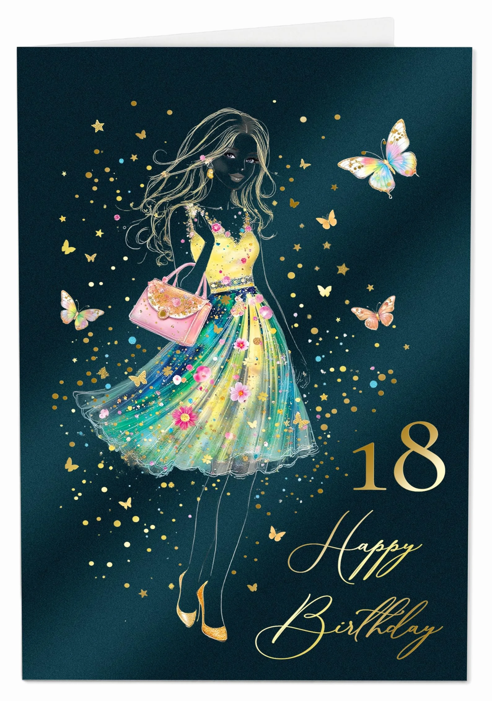 Joli Coon Biglietto auguri compleanno 18 STARDUST Lady – Biglietto auguri compleanno 18 anni ragazza con busta in carta premium e sigillo in cera