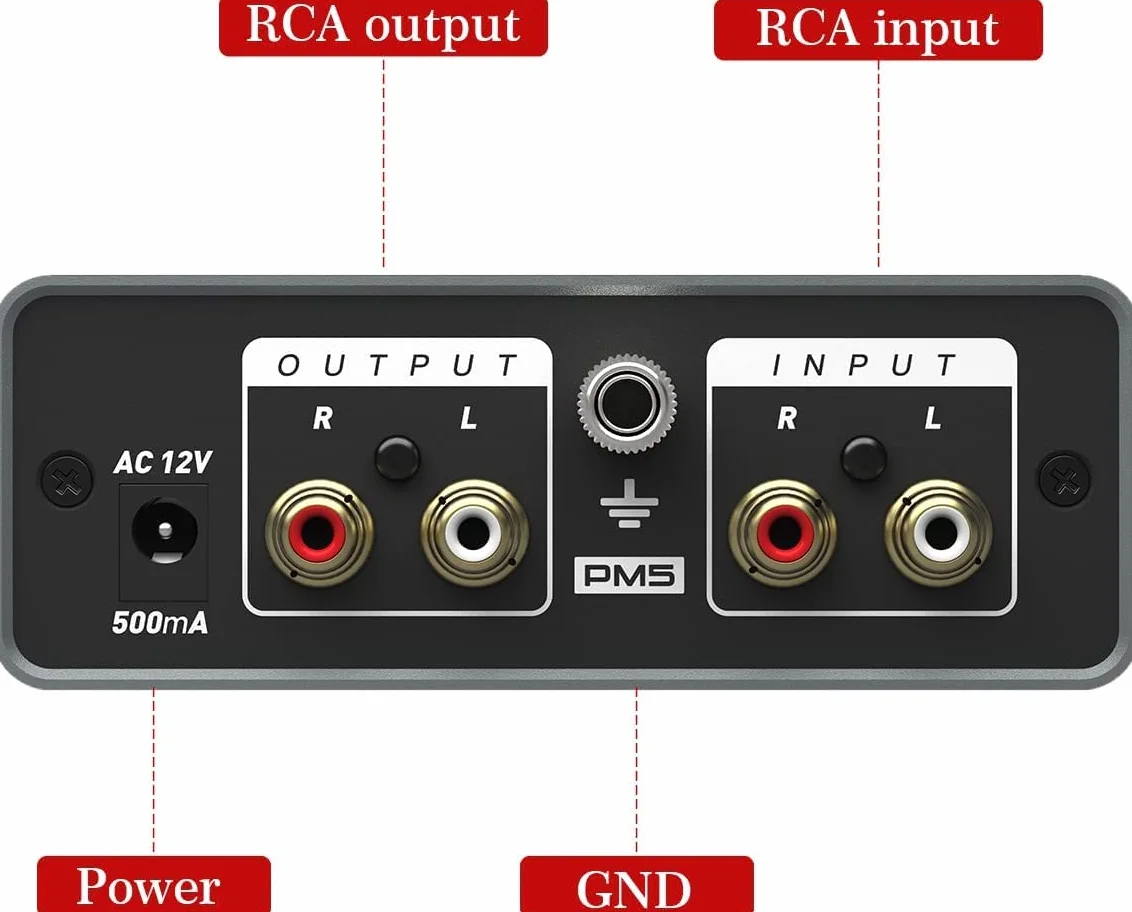 Phono Preamplificatore, Mini Preamp per Giradischi Vinile con RCA, Cuffie, Volume e Guadagno Regolabili