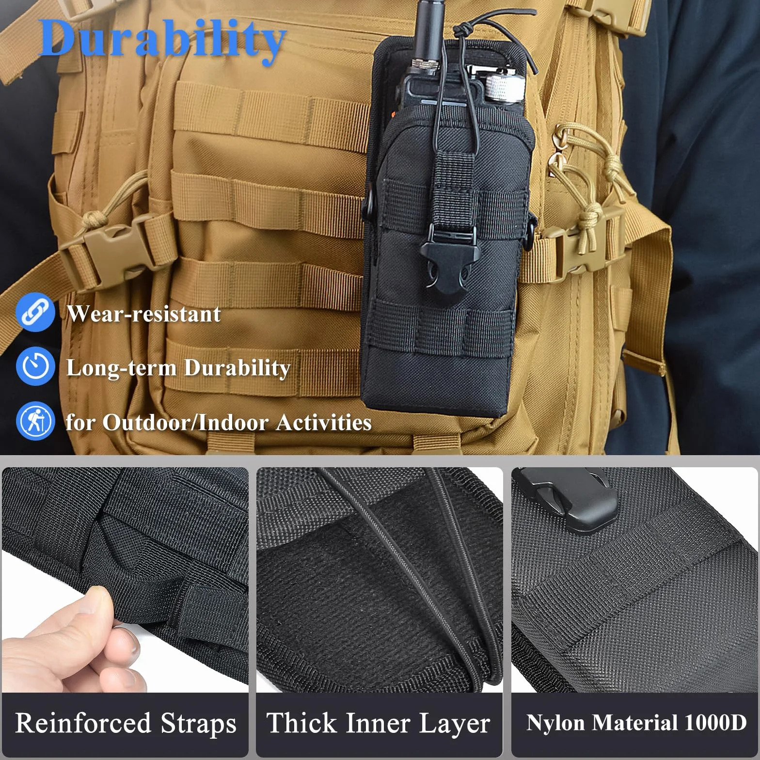Custodia Tattica per Radio con Sistema MOLLE, Supporto Walkie Talkie in Nylon, Cintura Regolabile Compatibile Motorola Kenwood Baofeng Midland